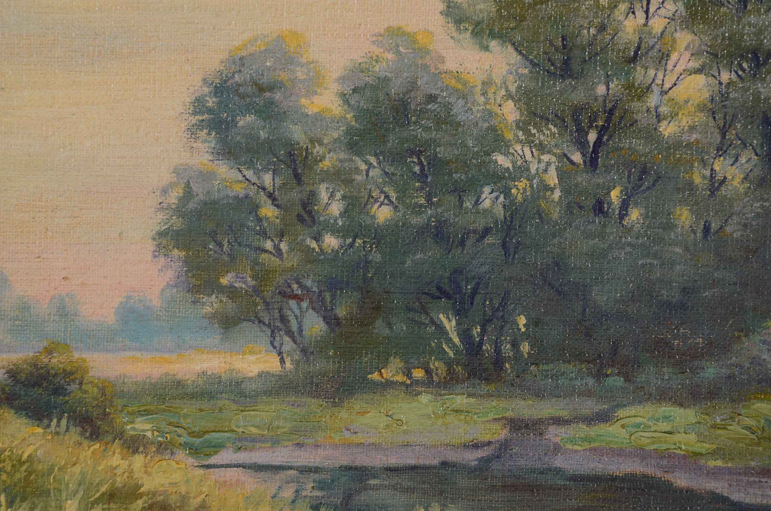 C.W. Fryer Signed Oil Painting of a Landscape at Sunset