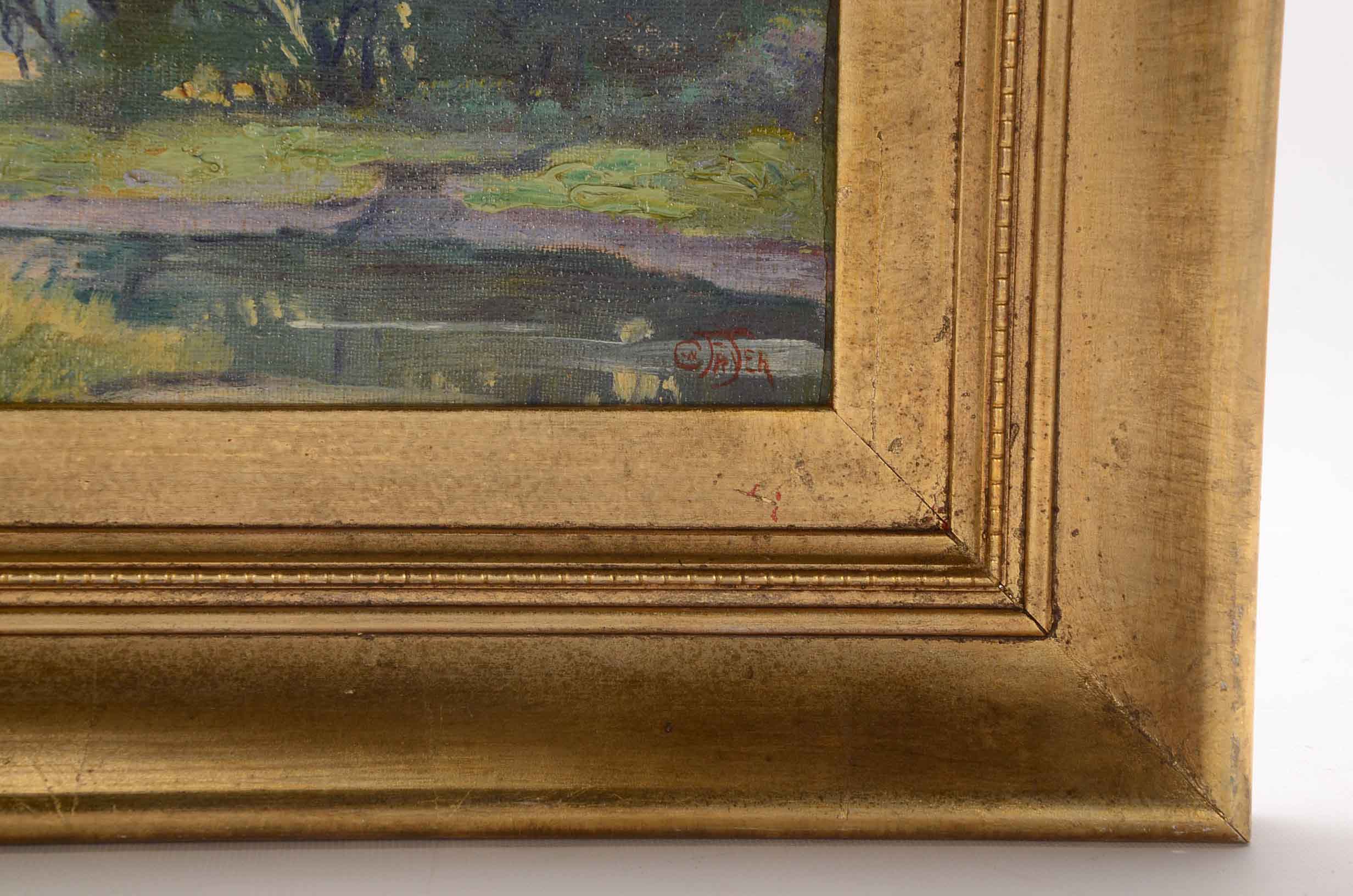 C.W. Fryer Signed Oil Painting of a Landscape at Sunset