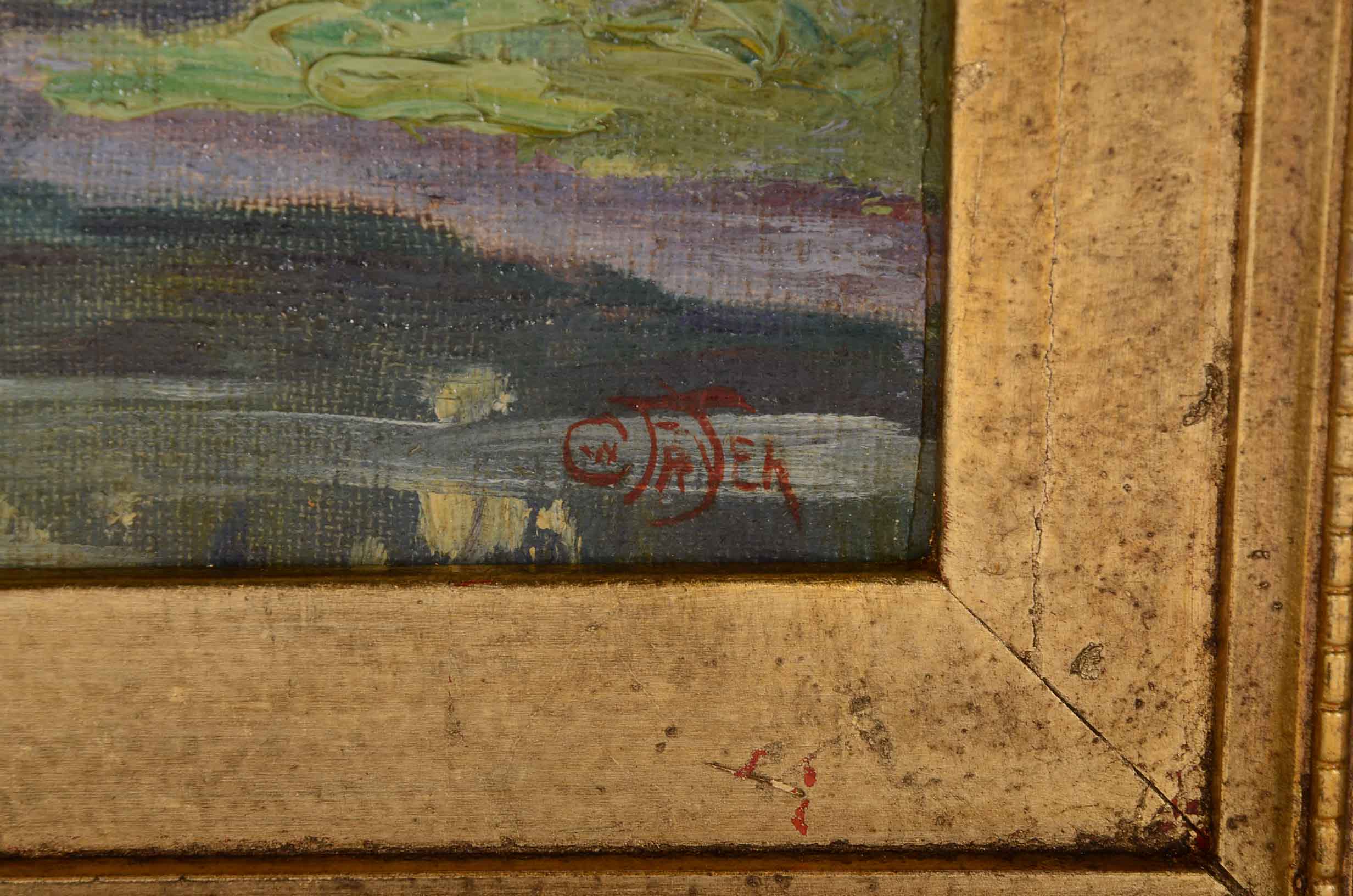 C.W. Fryer Signed Oil Painting of a Landscape at Sunset