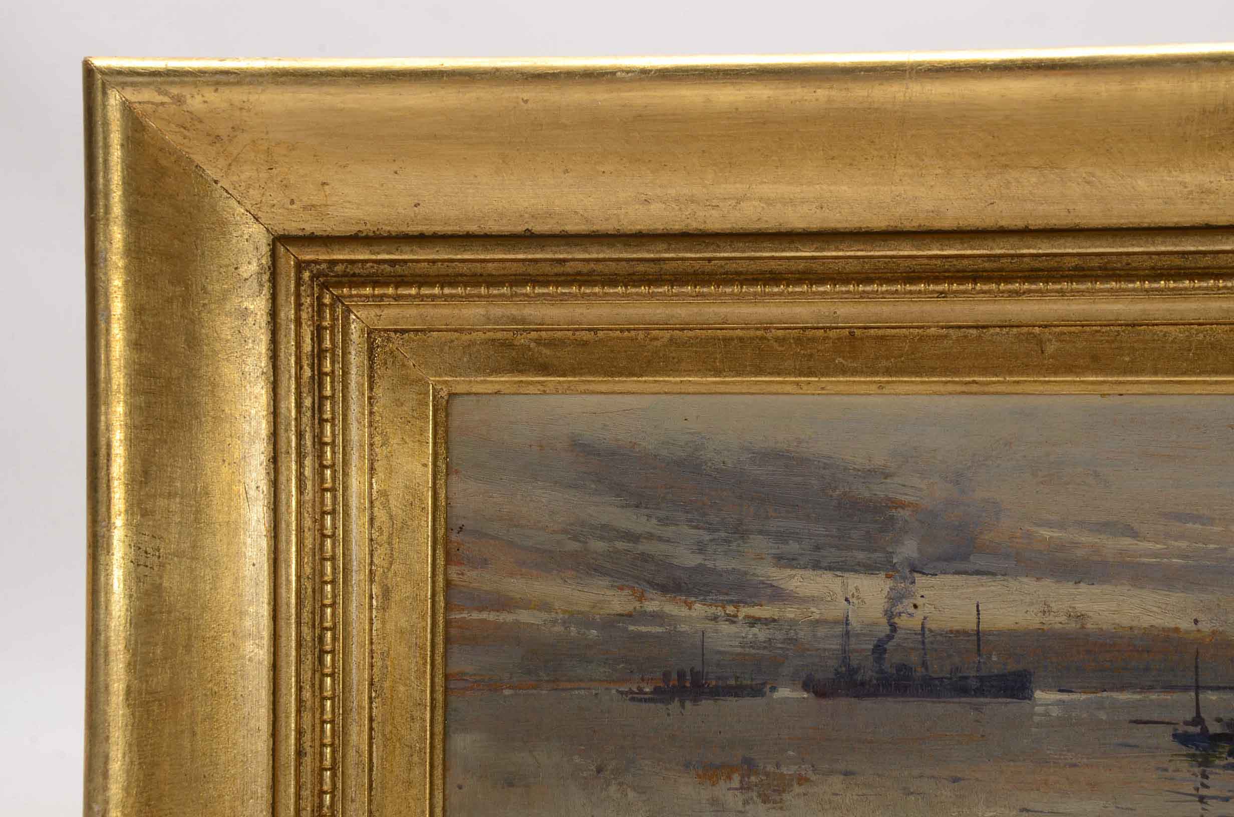 Arthur Diehl Oil Painting on Board of Ships in Harbor