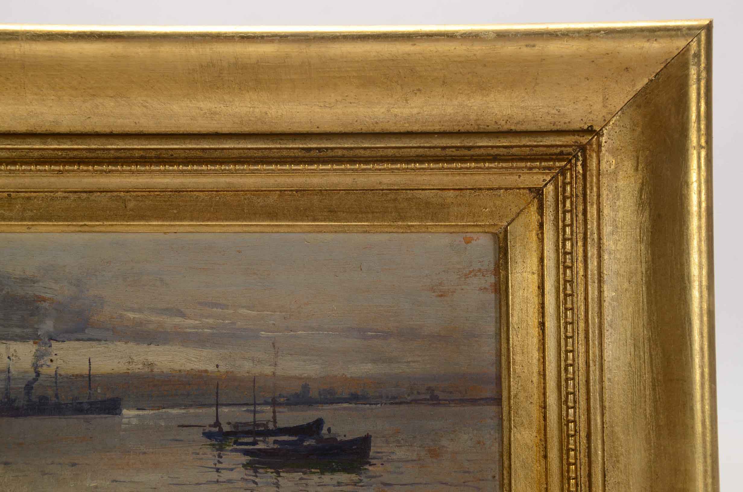 Arthur Diehl Oil Painting on Board of Ships in Harbor