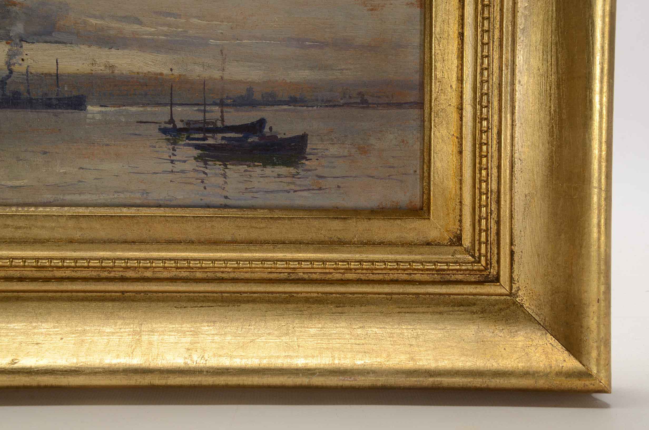 Arthur Diehl Oil Painting on Board of Ships in Harbor