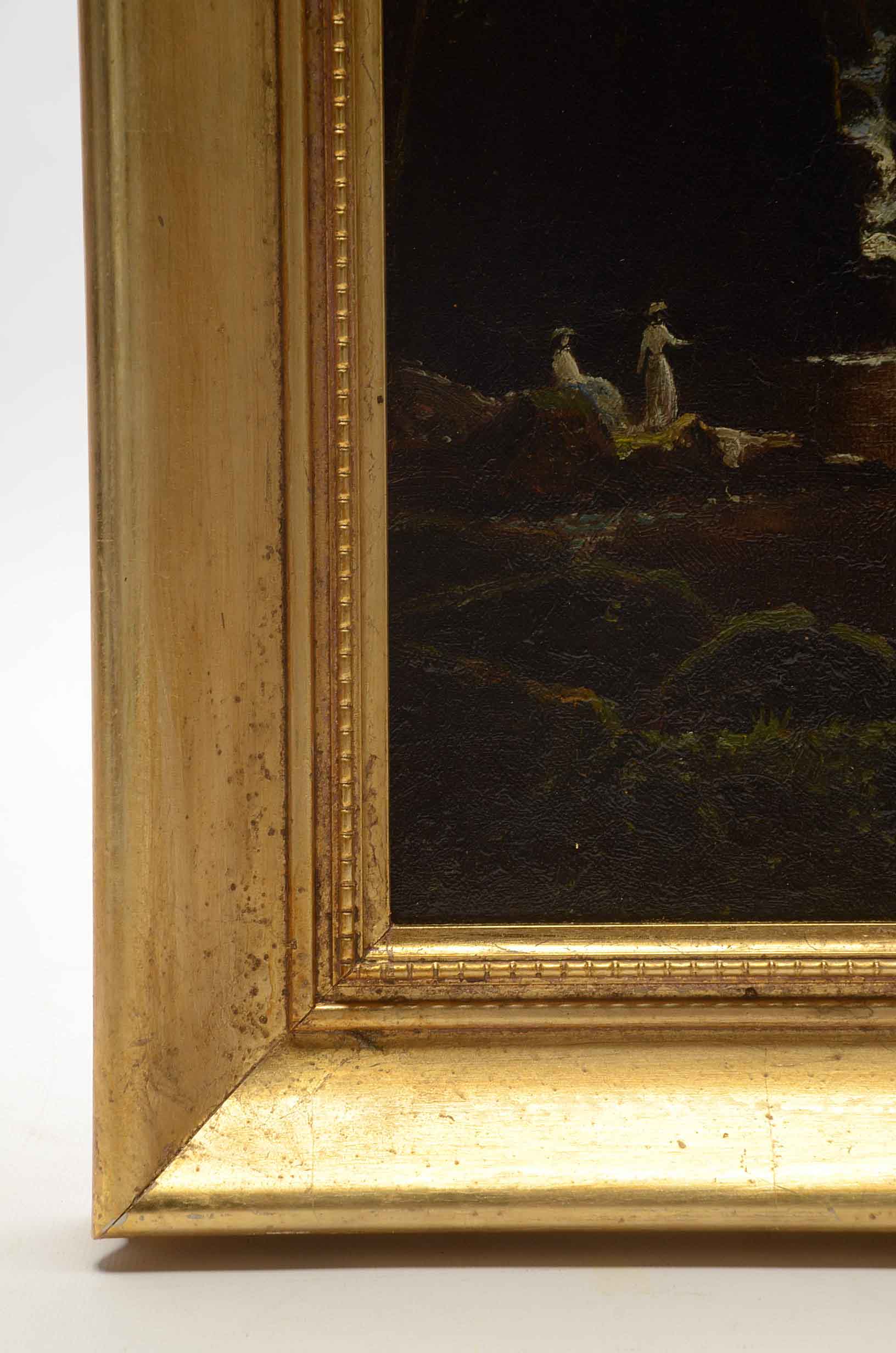 Oil Painting of Two Figures beside a Waterfall