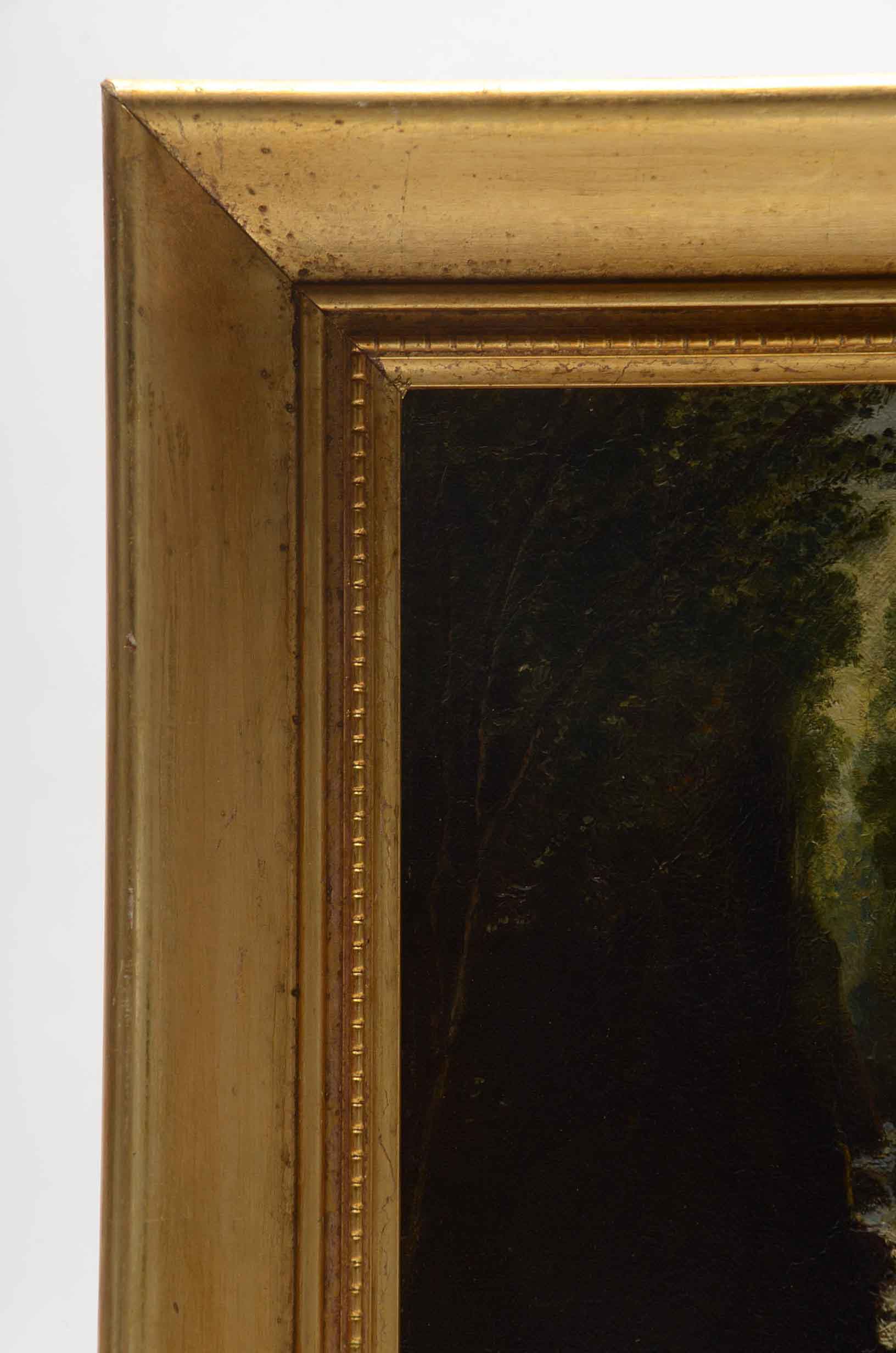 Oil Painting of Two Figures beside a Waterfall