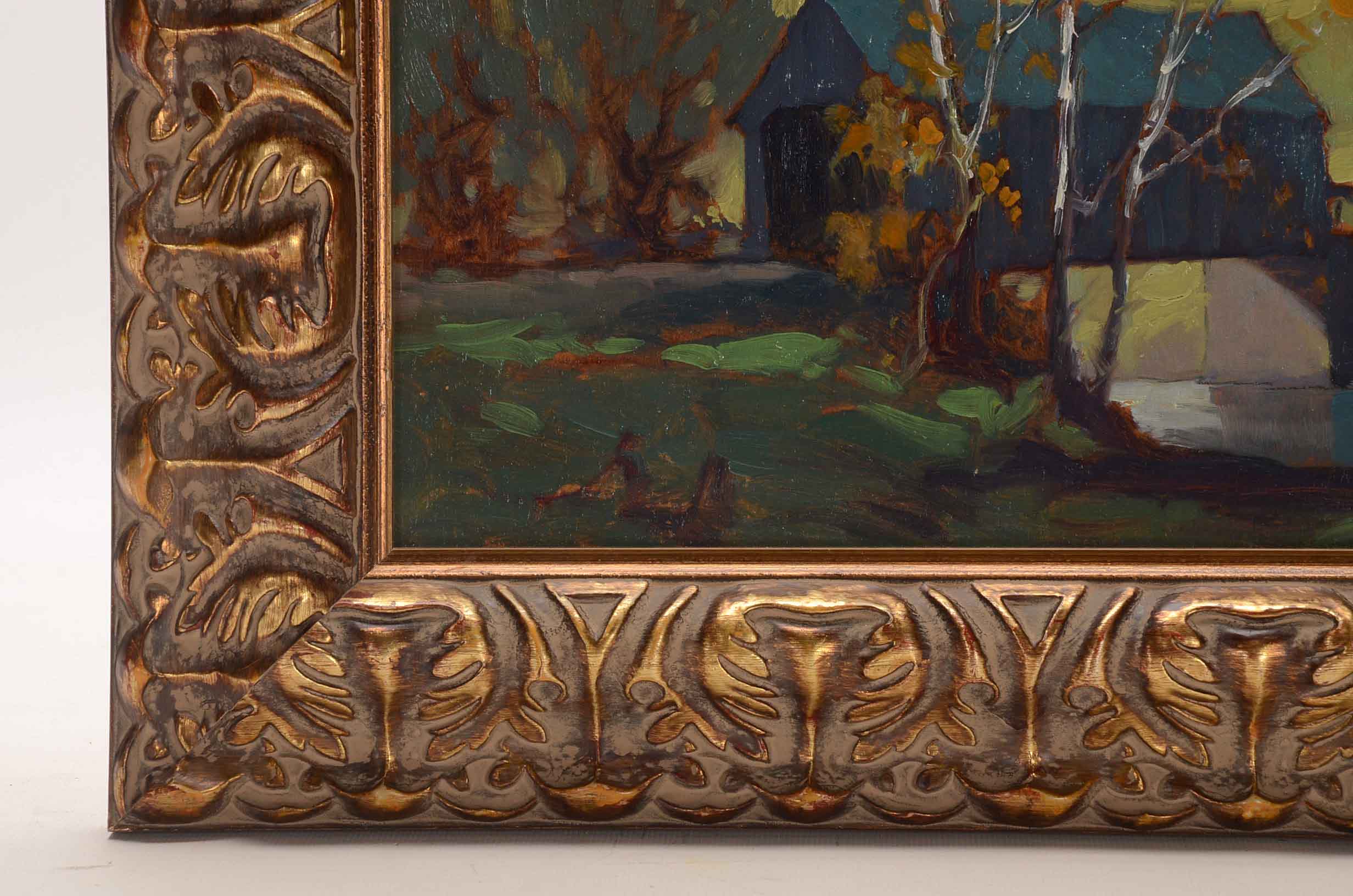 James Topping Oil Painting of a Covered Bridge