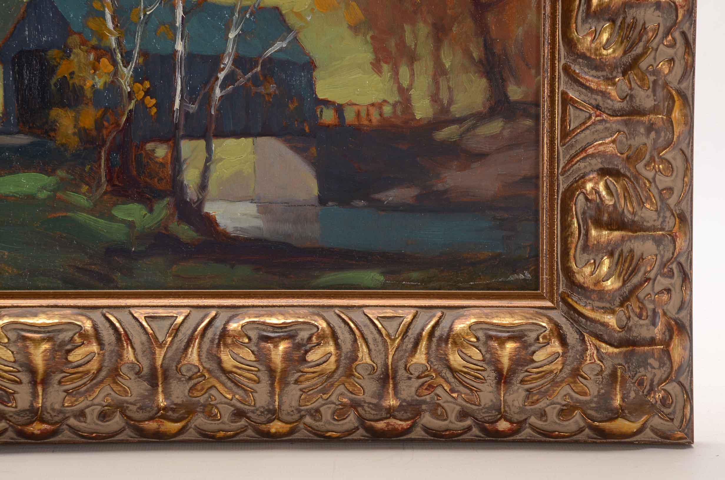 James Topping Oil Painting of a Covered Bridge