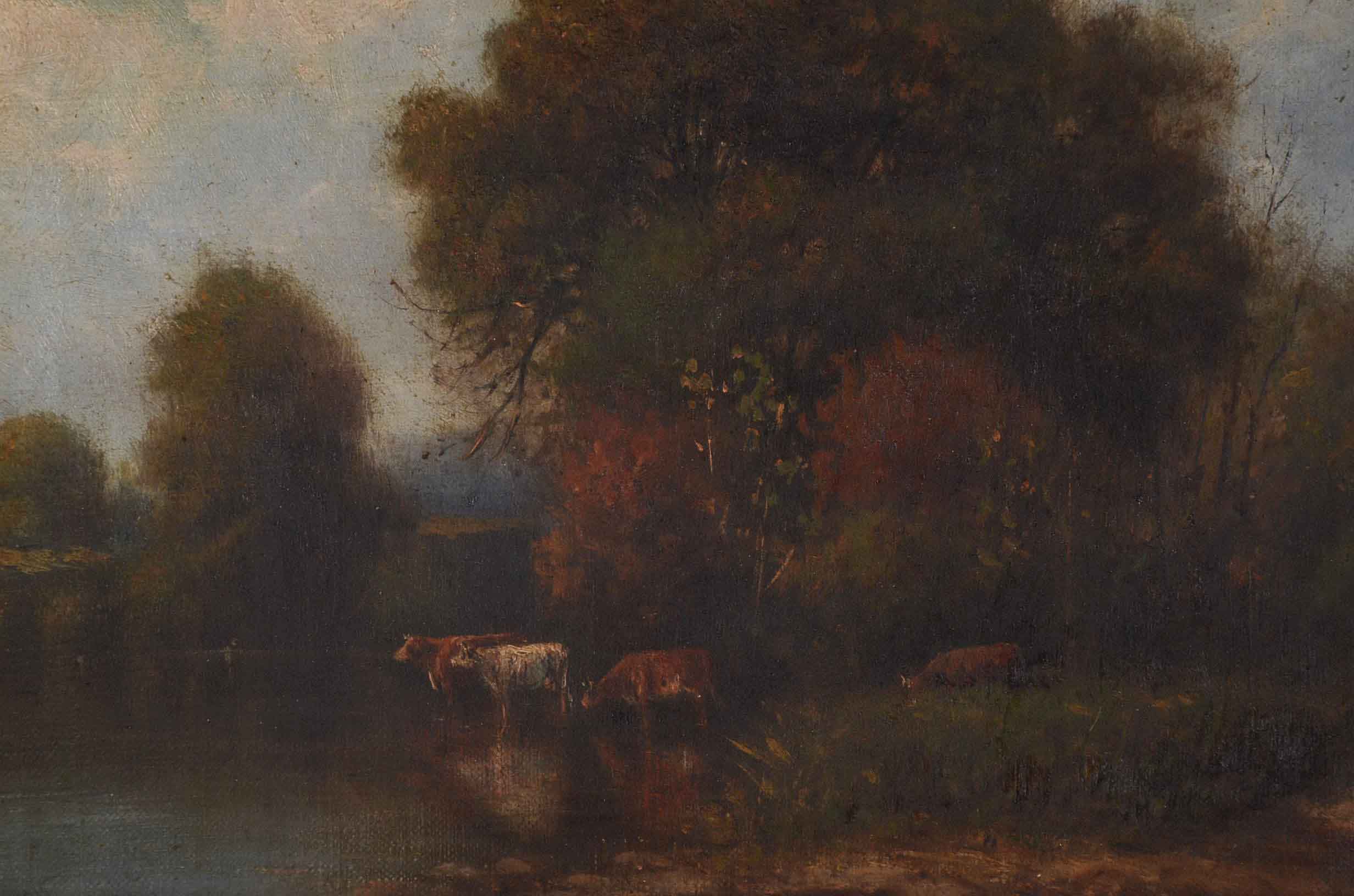 R. Harvey Antique Pastoral Oil Painting on Canvas