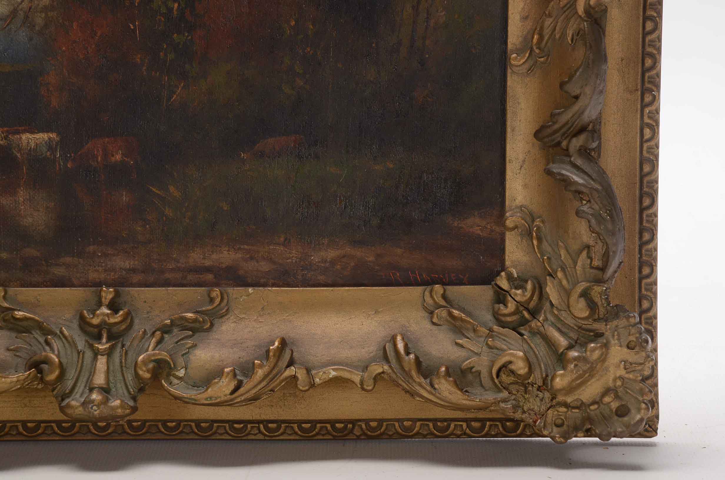 R. Harvey Antique Pastoral Oil Painting on Canvas