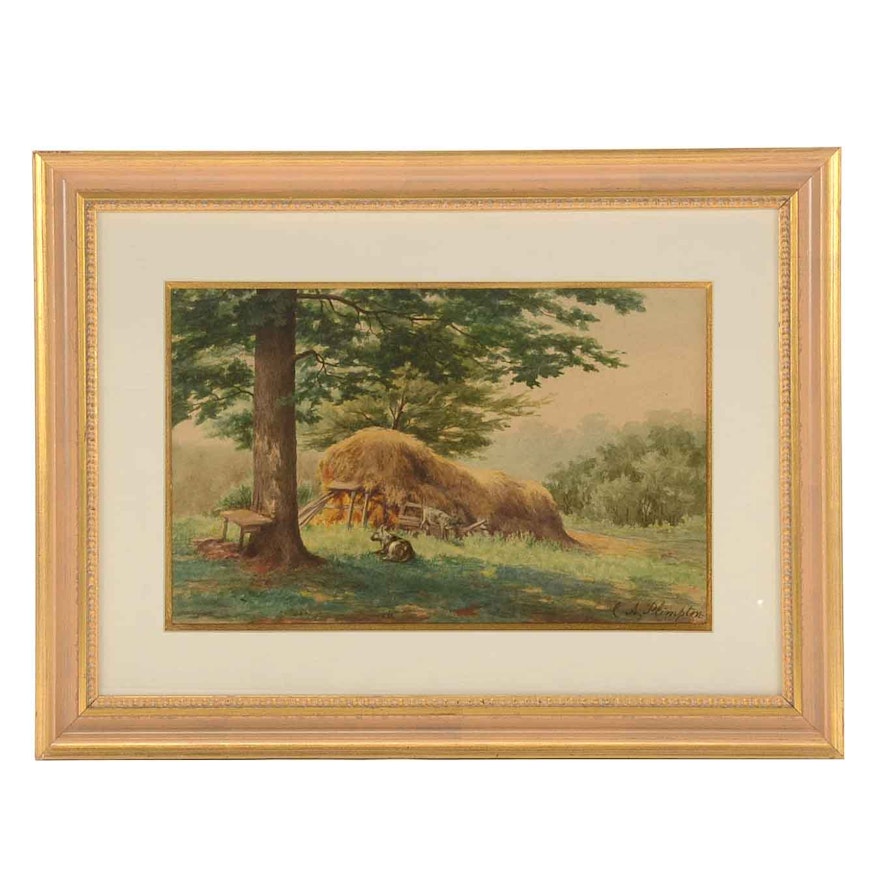 Cordelia A. Bushnell Plimpton Original 19th Century Watercolor Painting