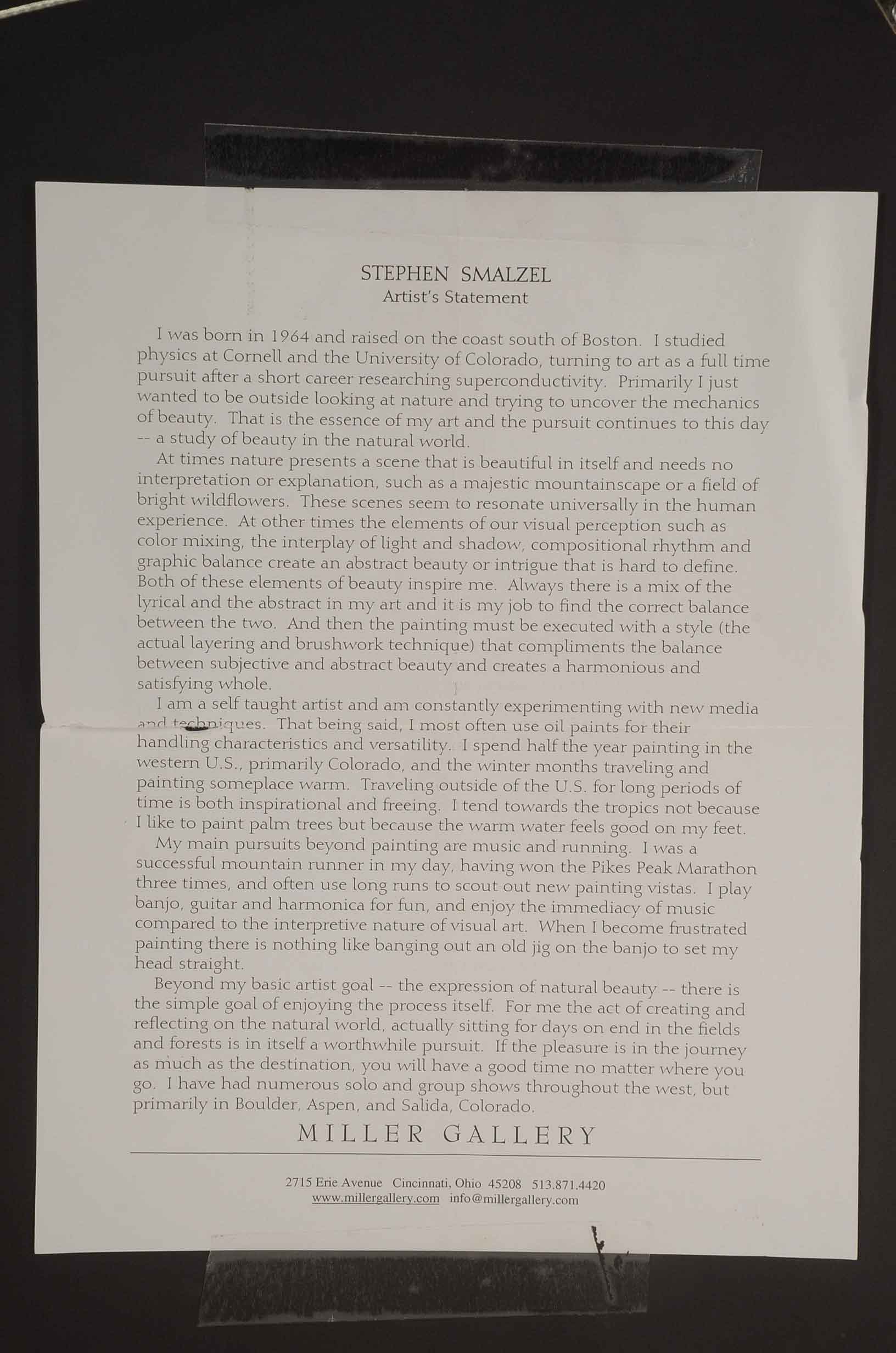 Stephen Smalzel Oil Painting on Board "Sunset by Carbondale"