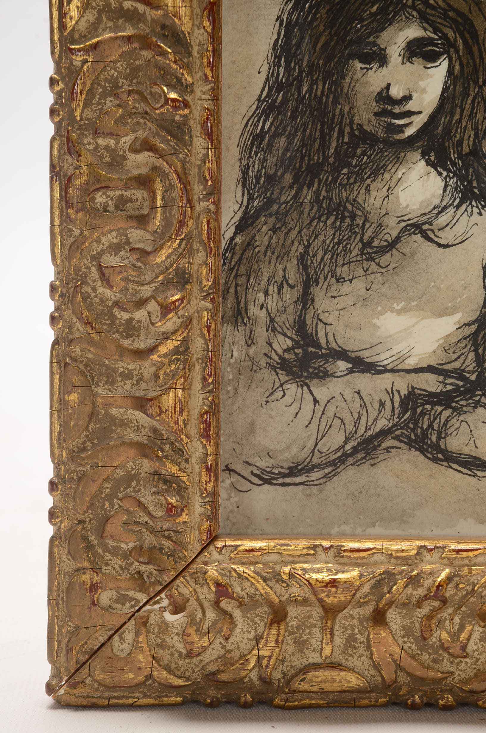 Robert Fabe Signed Ink and Wash Drawing of Two Figures