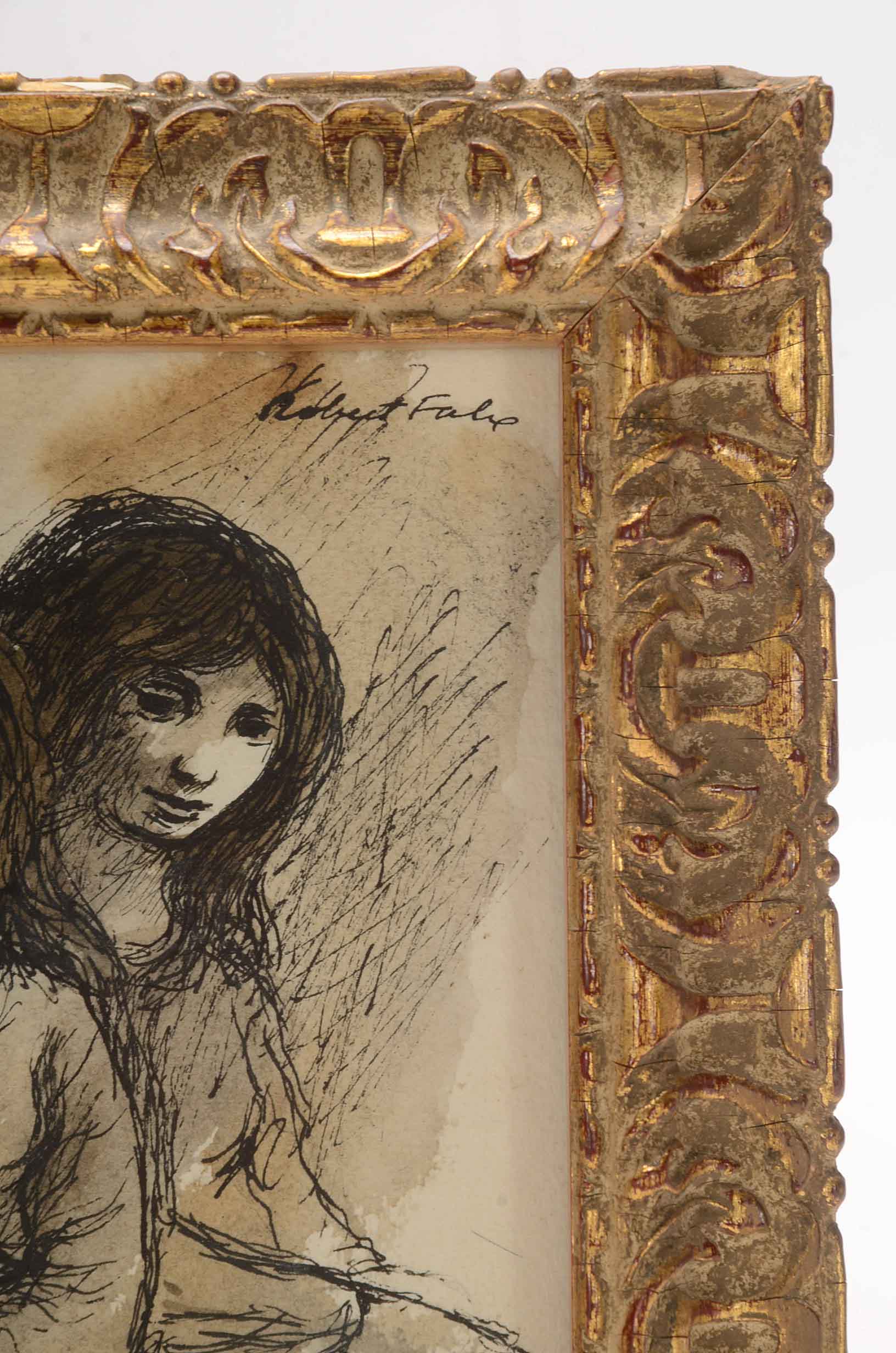 Robert Fabe Signed Ink and Wash Drawing of Two Figures