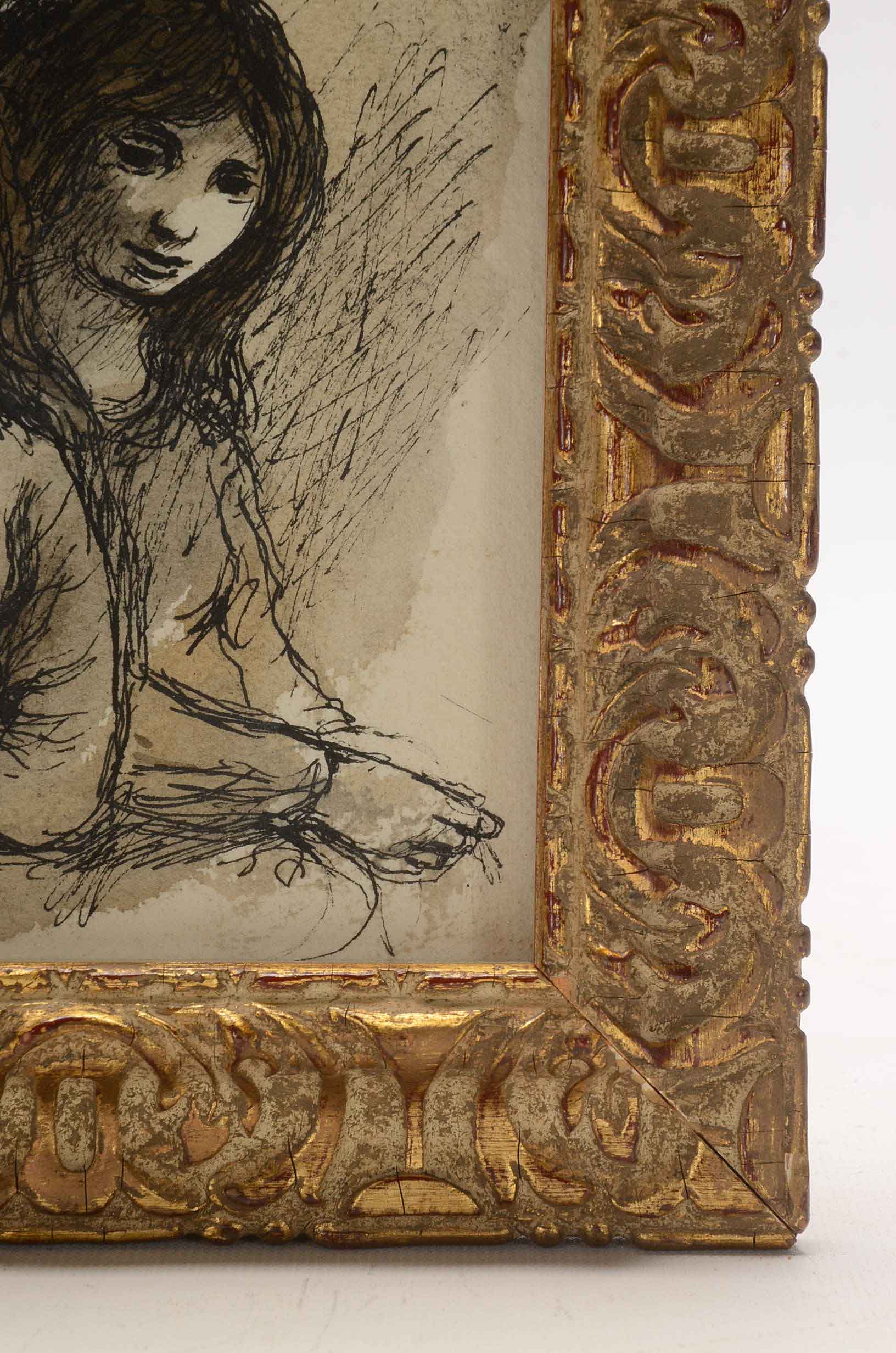 Robert Fabe Signed Ink and Wash Drawing of Two Figures