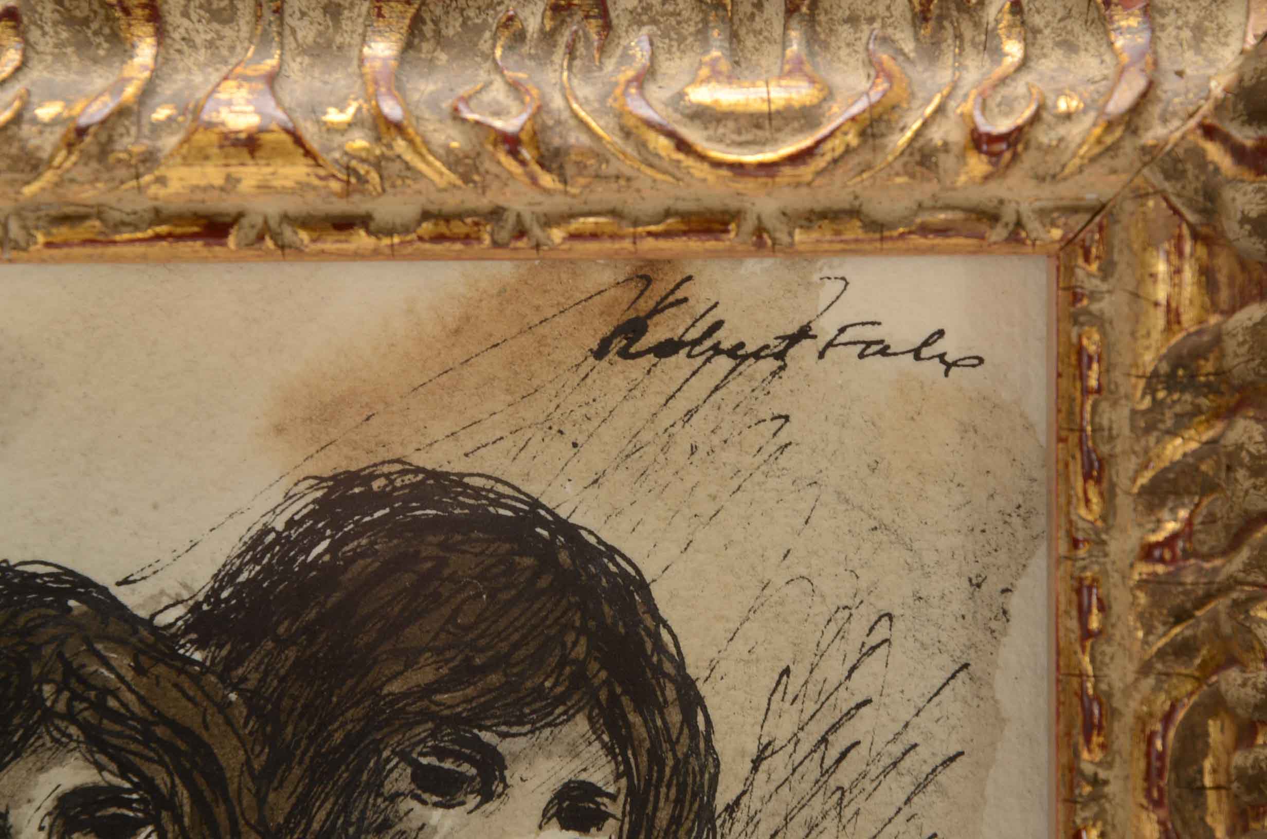 Robert Fabe Signed Ink and Wash Drawing of Two Figures