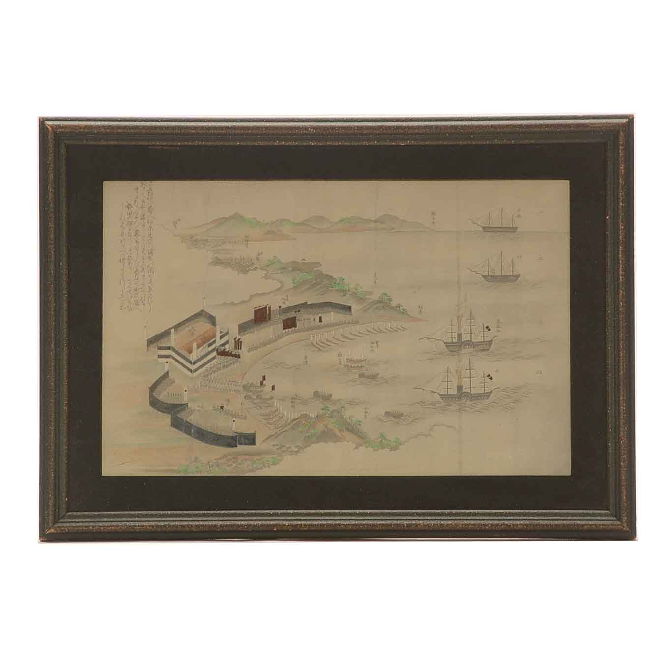 Antique Hand-Colored Photograph of Japanese Woodblock Print