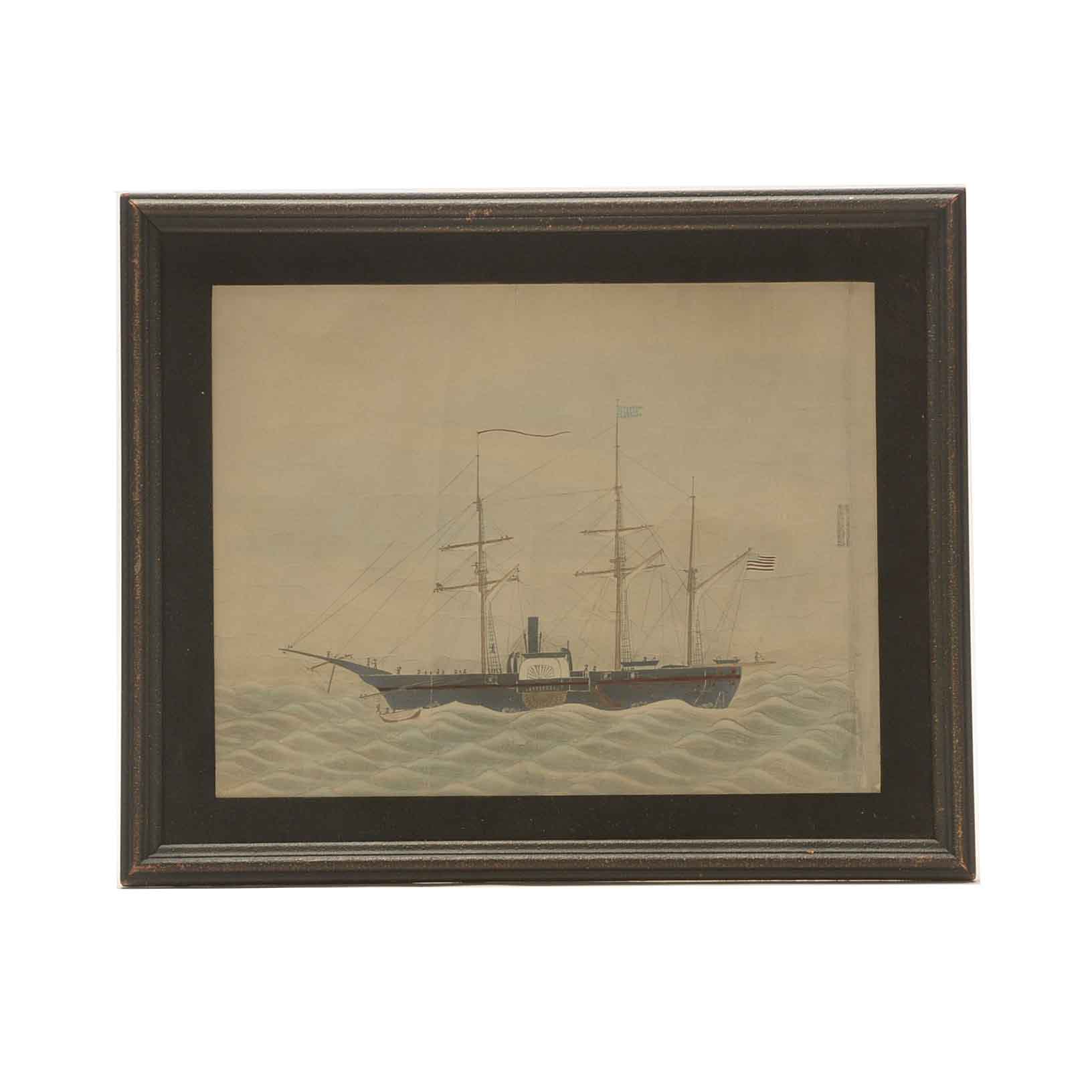 Antique Hand-Colored Photograph of Nautical Japanese Woodblock Print