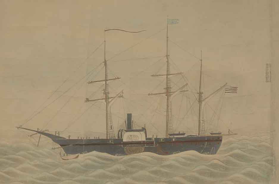 Antique Hand-Colored Photograph of Nautical Japanese Woodblock Print