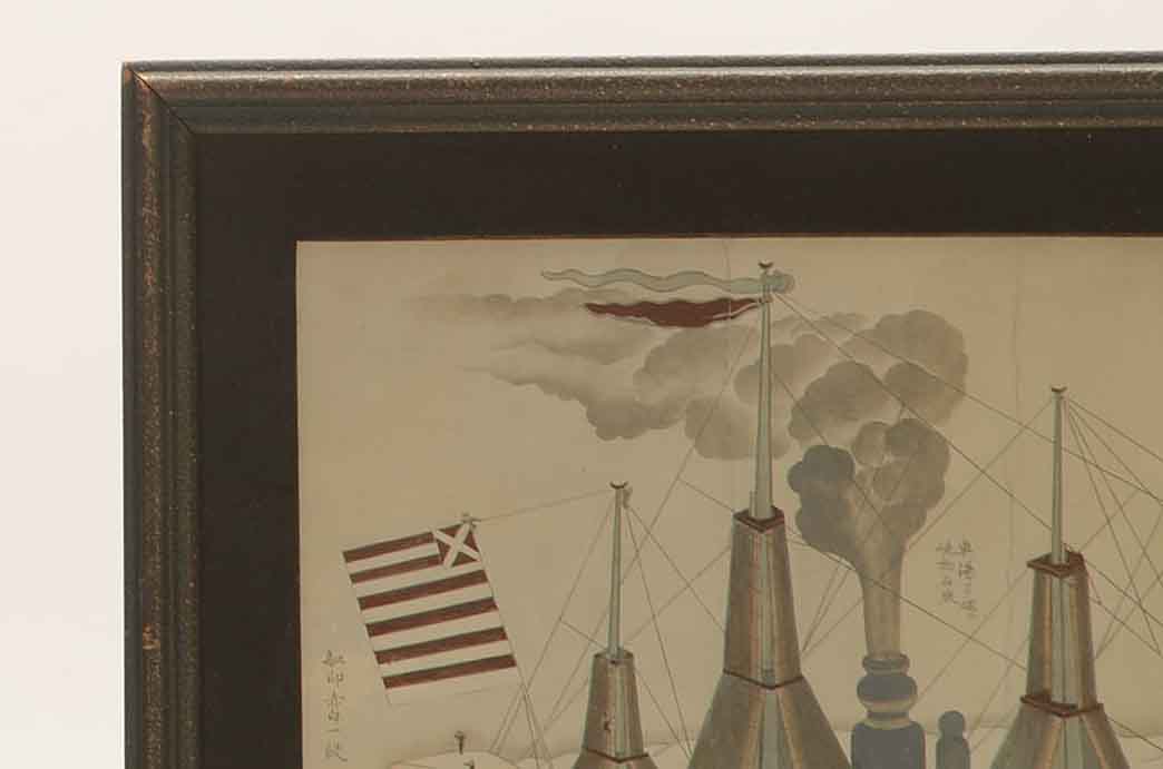 Antique Hand-Colored Photograph of Nautical Japanese Woodblock Print