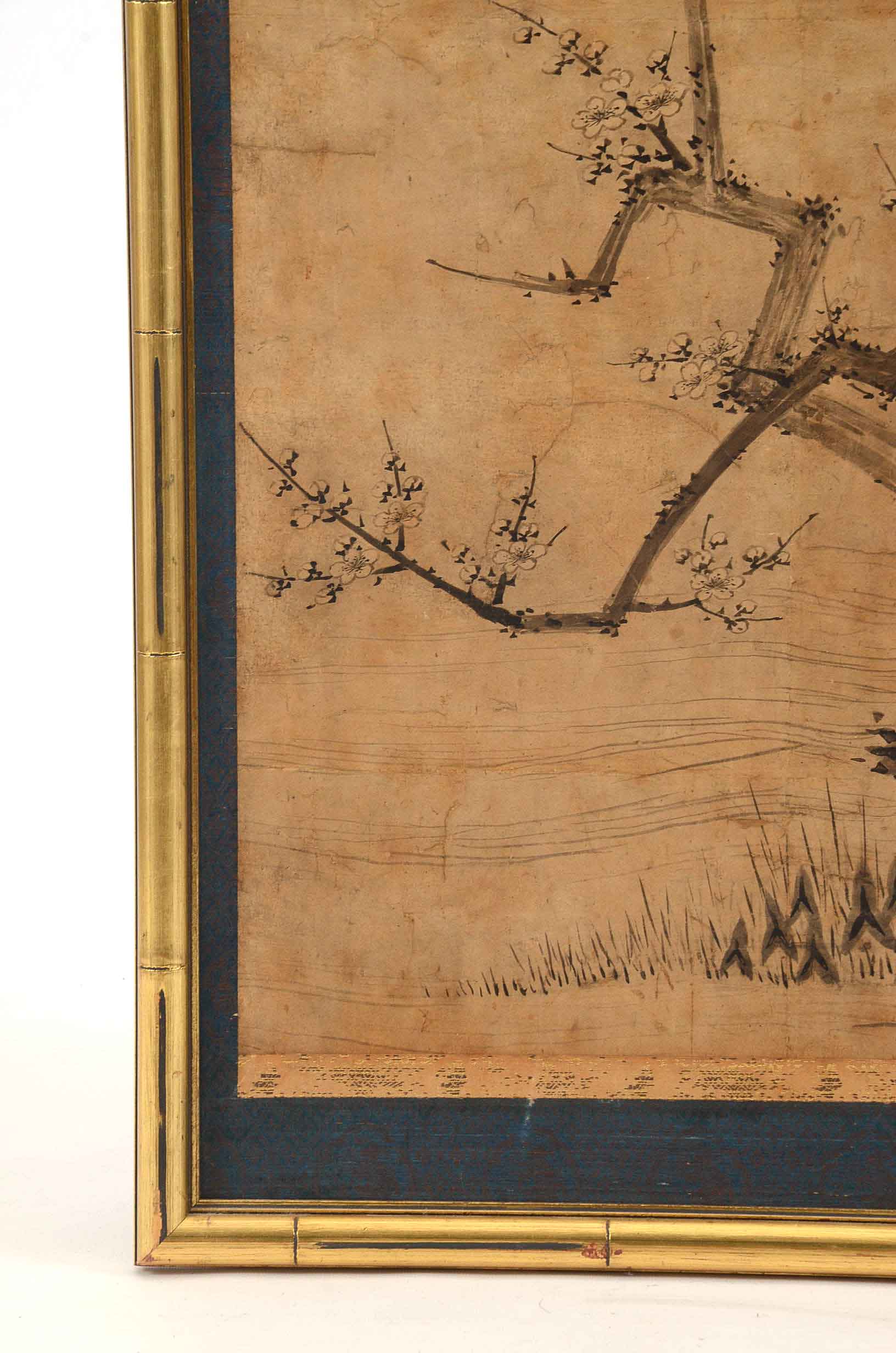 Asian Ink Painting of a Bird in a Flowering Tree