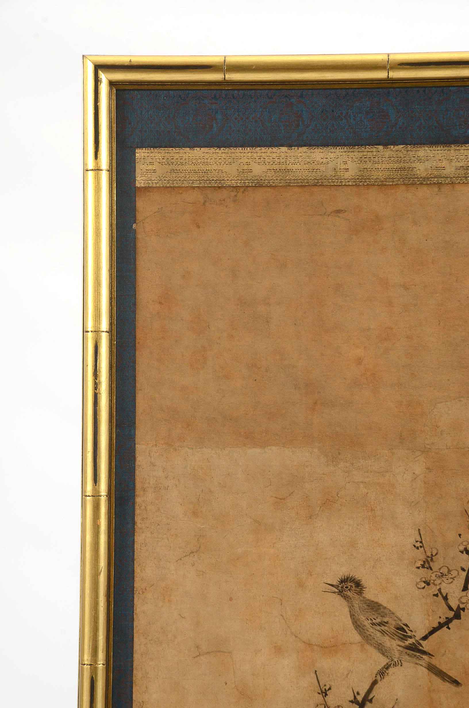 Asian Ink Painting of a Bird in a Flowering Tree