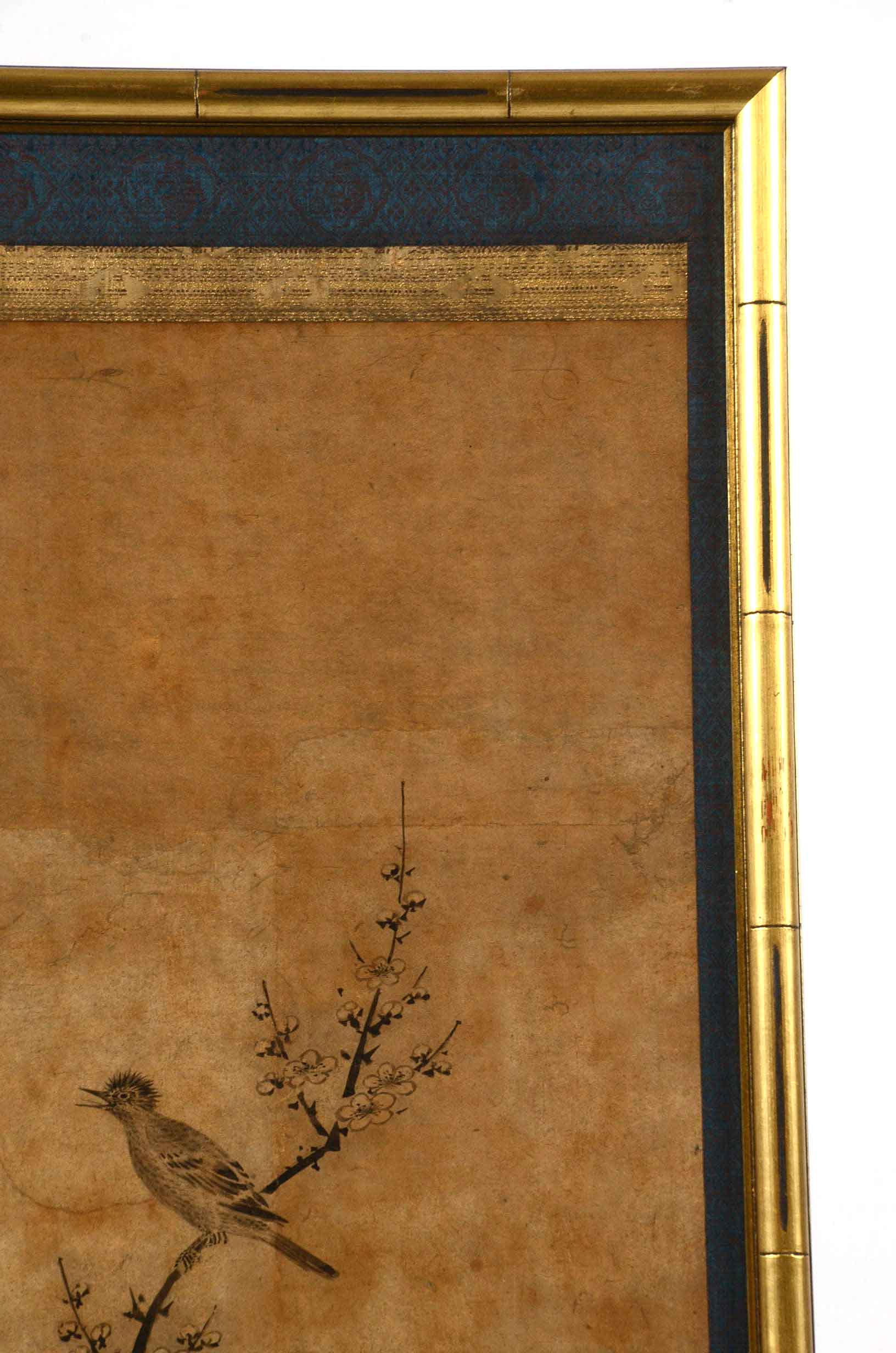 Asian Ink Painting of a Bird in a Flowering Tree