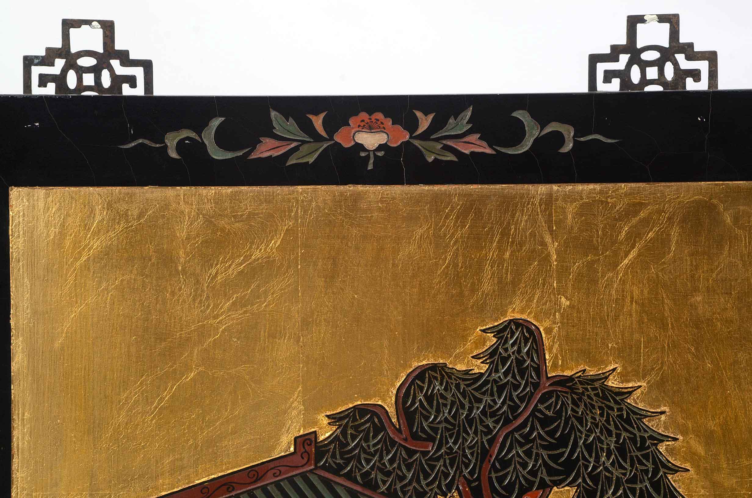 Four Vintage Hand-Carved and Painted East Asian-Style Panels