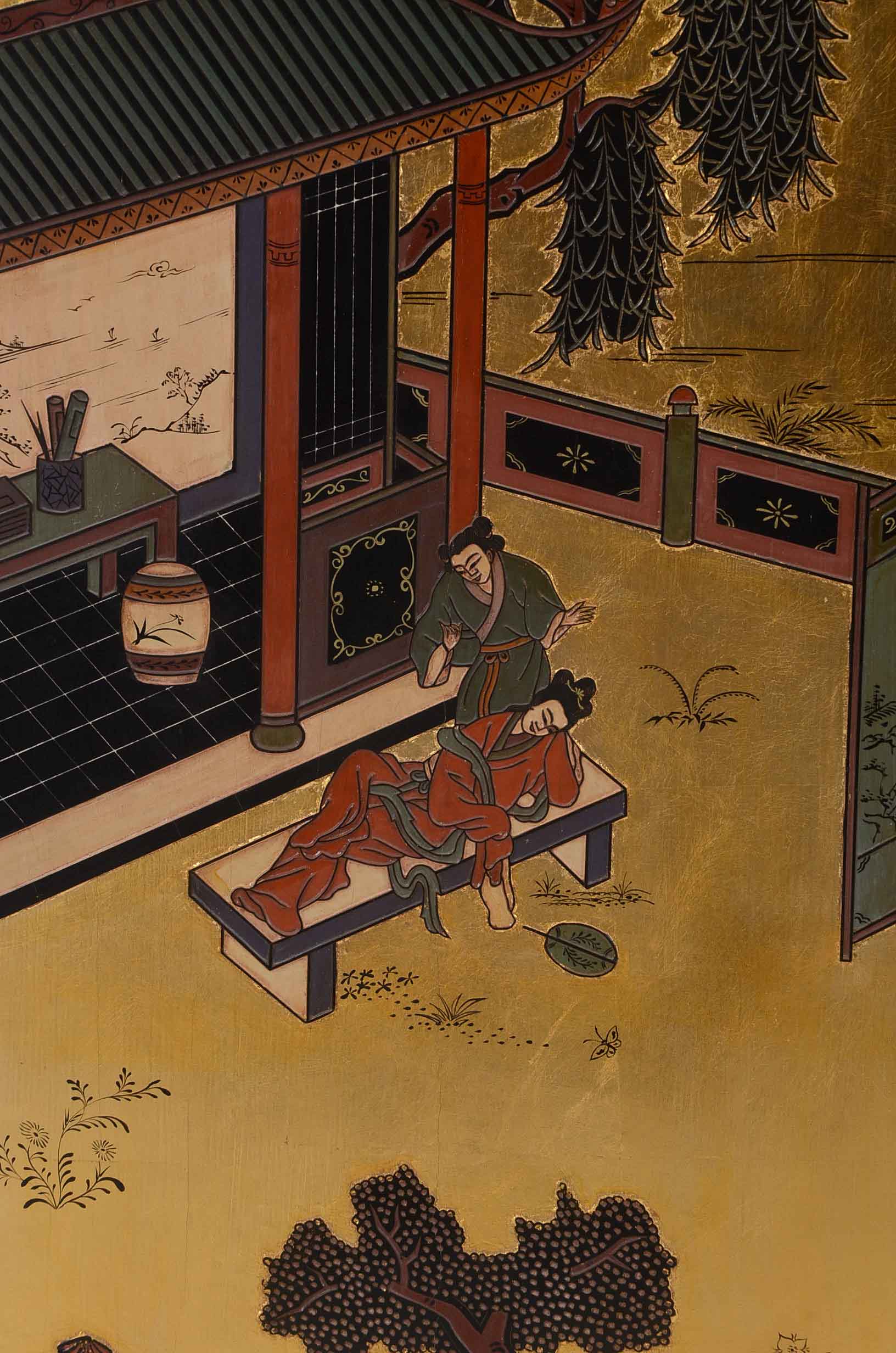 Four Vintage Hand-Carved and Painted East Asian-Style Panels