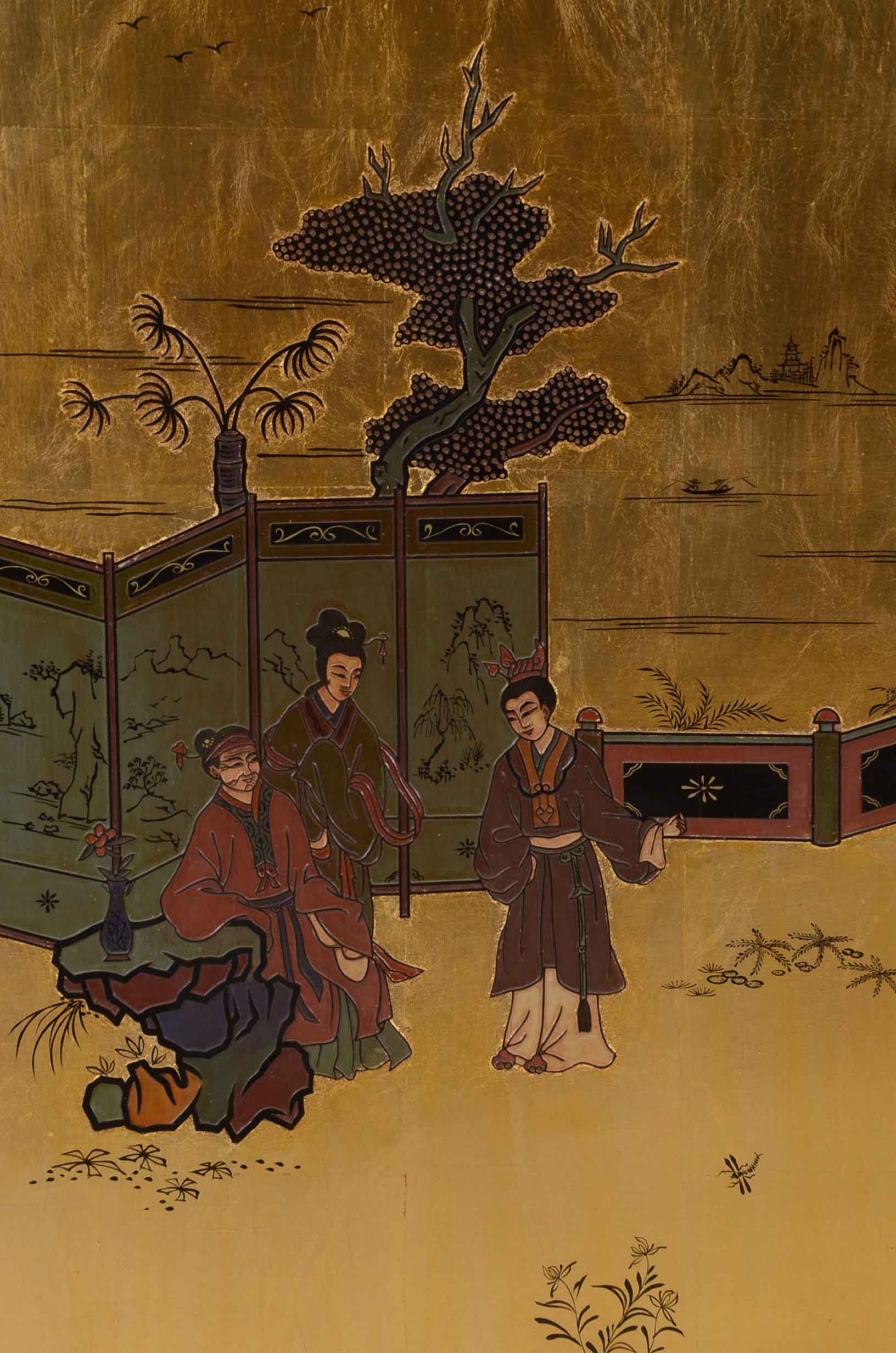 Four Vintage Hand-Carved and Painted East Asian-Style Panels