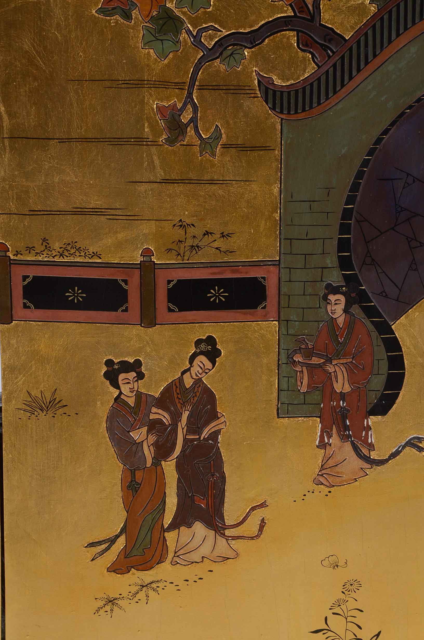 Four Vintage Hand-Carved and Painted East Asian-Style Panels