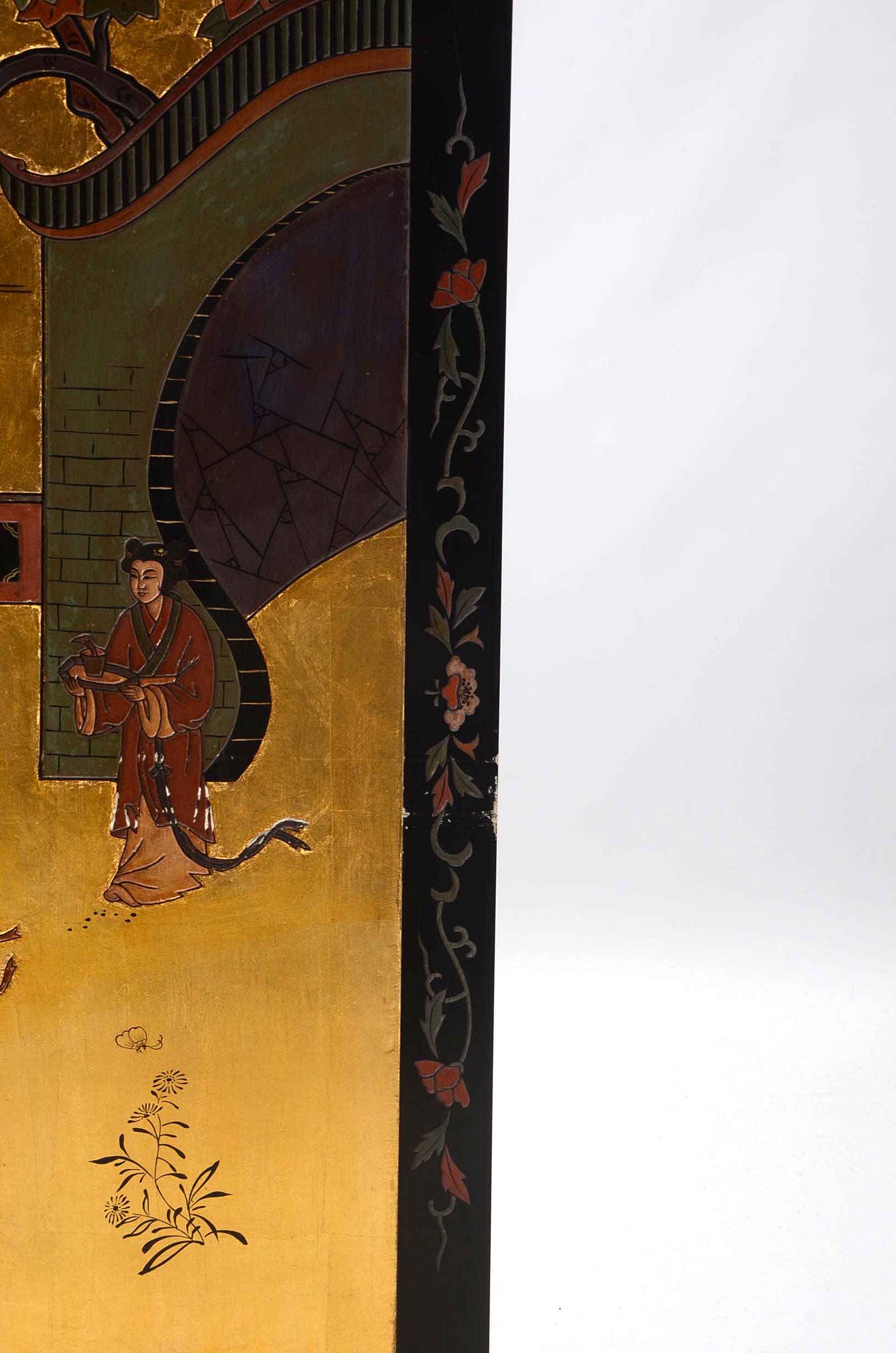 Four Vintage Hand-Carved and Painted East Asian-Style Panels