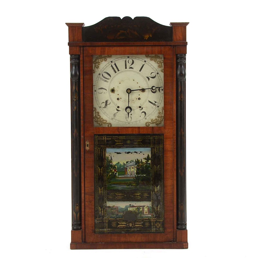 Antique Reverse Glass Painted Shelf Clock by Orrin Hart