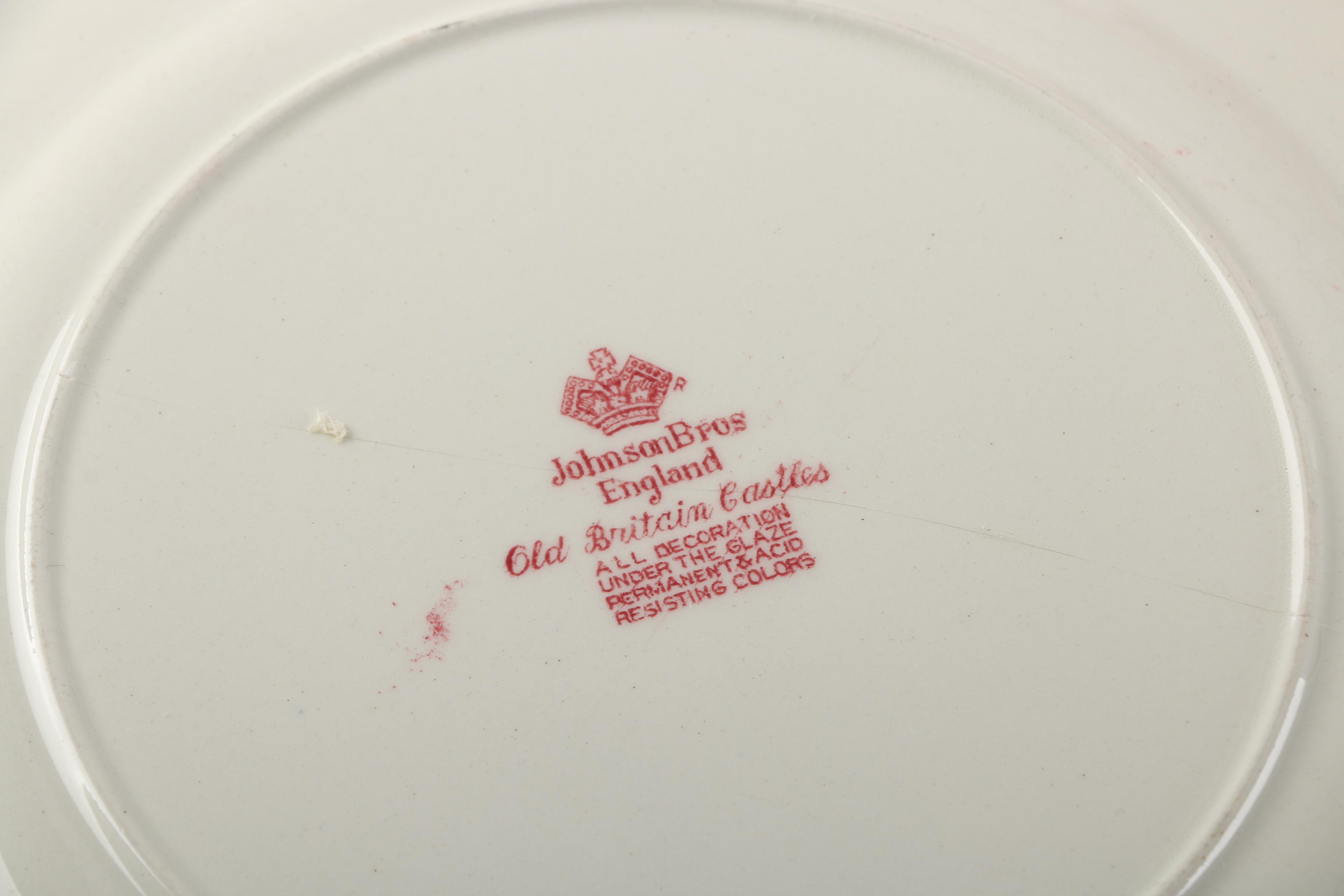 Johnson Brothers "Old Britain Castles" Red Transfer Printed Platters and Sucre