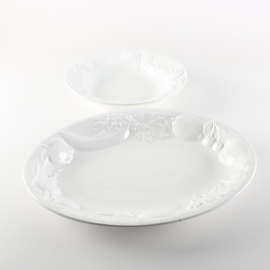 White Italian Embossed Porcelain Serving Dishes