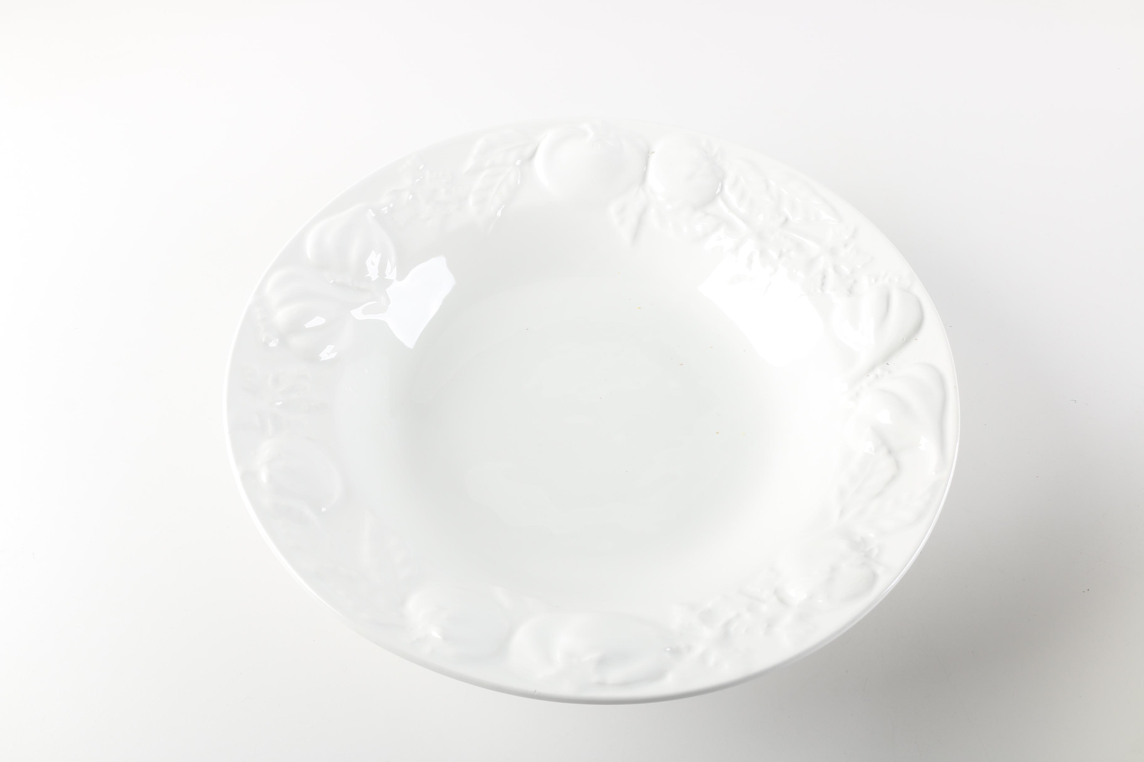 White Italian Embossed Porcelain Serving Dishes