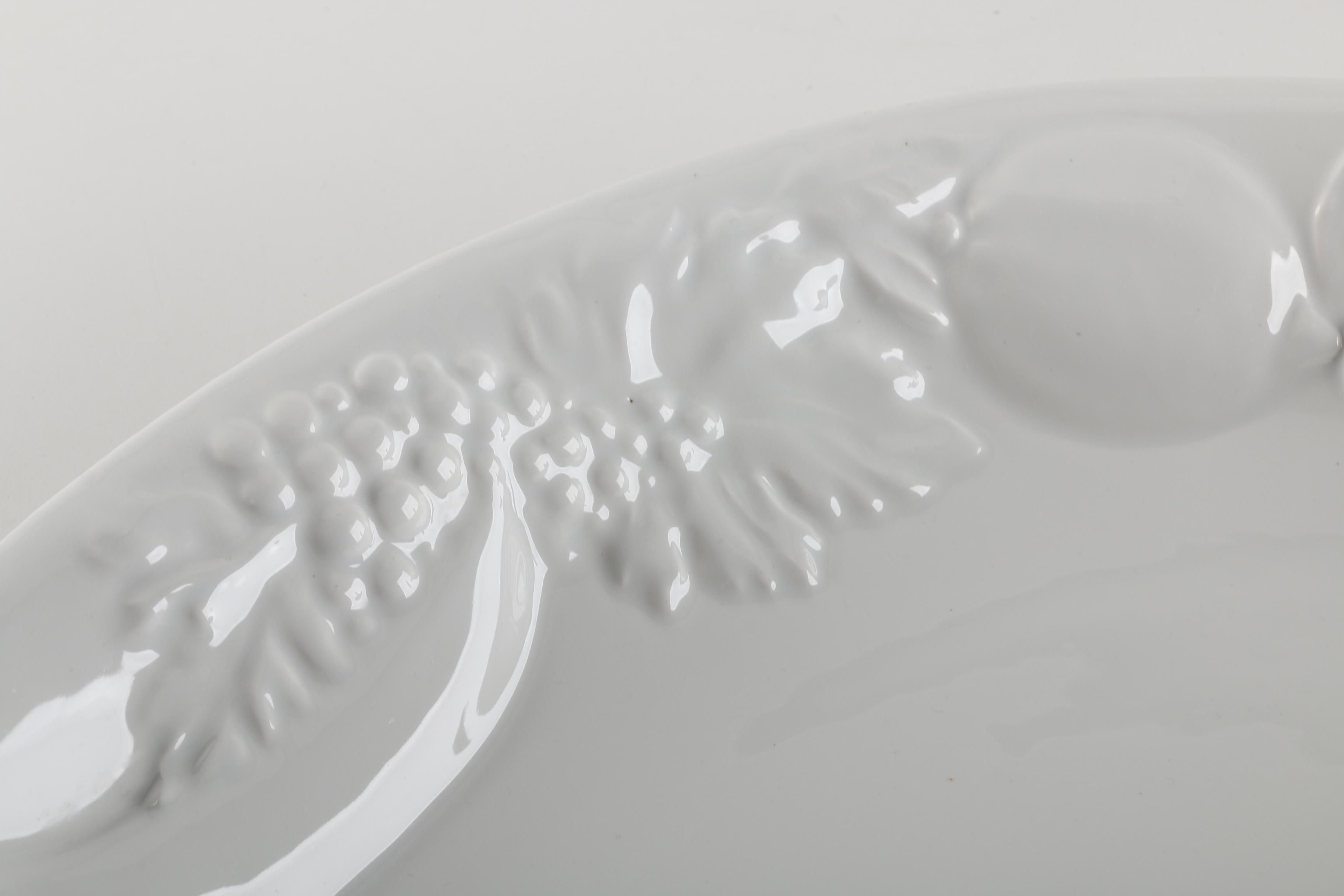 White Italian Embossed Porcelain Serving Dishes