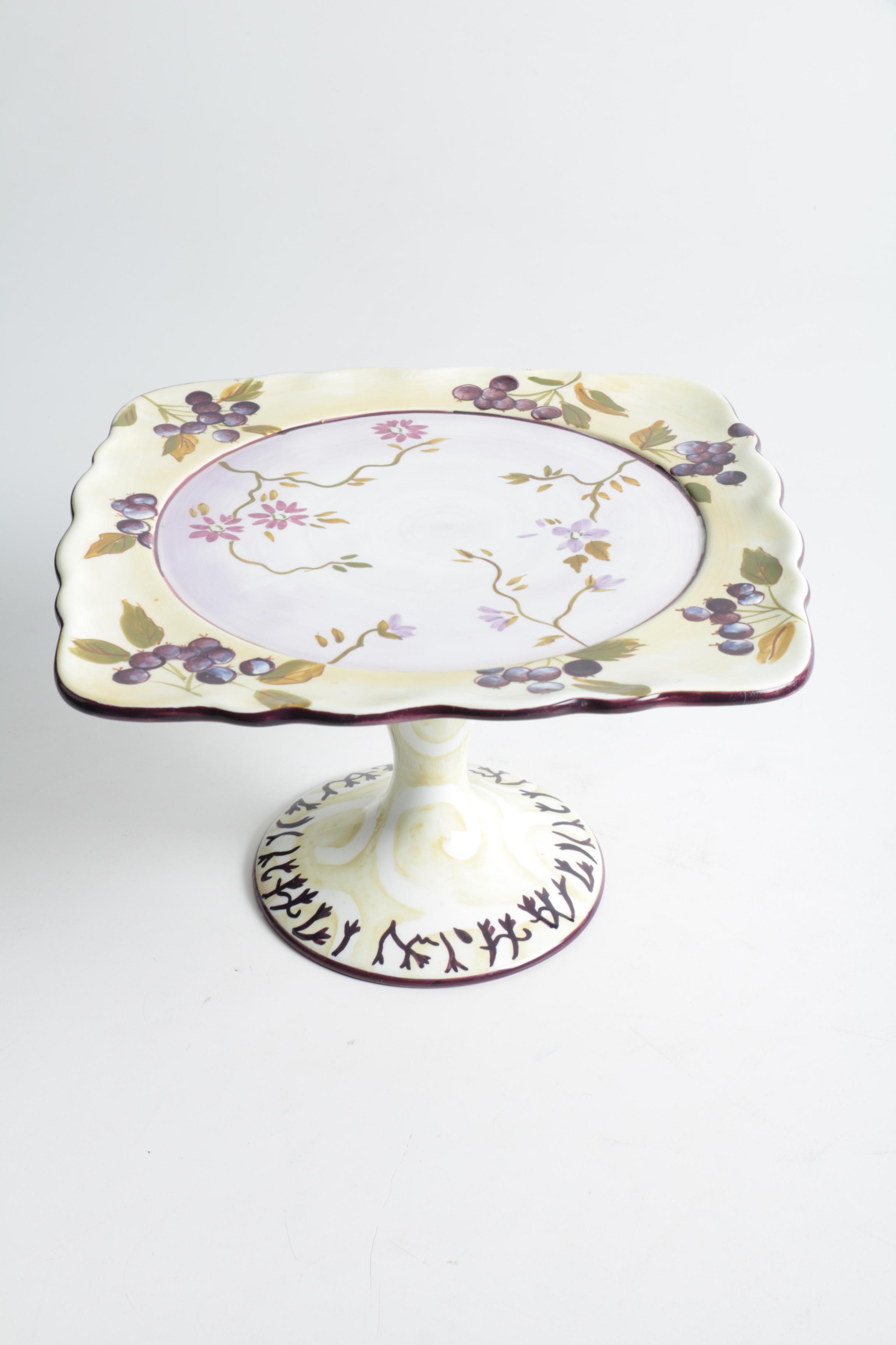 Tracy Porter "Sage Tea" Hand Painted Square Cake Stand