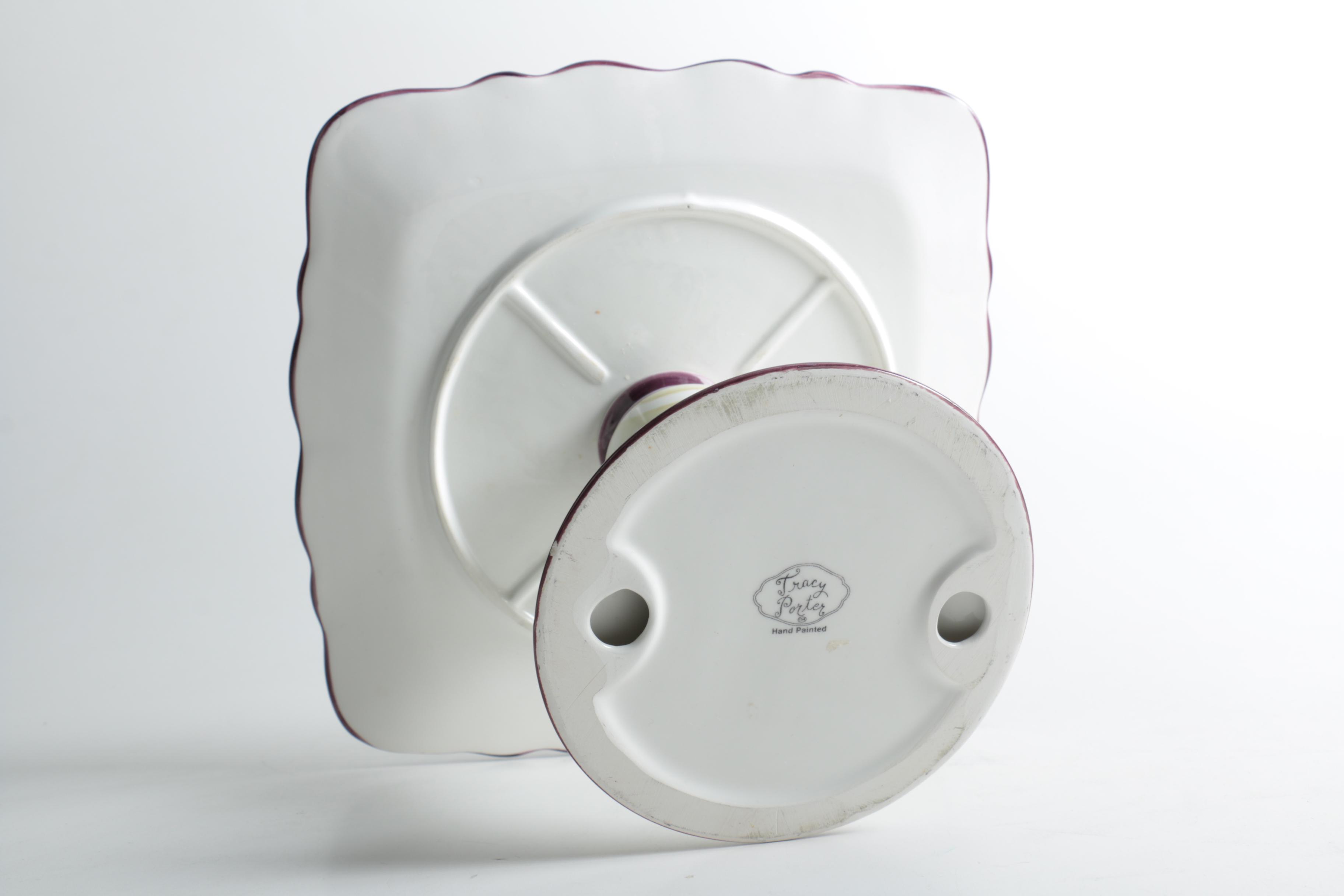 Tracy Porter "Sage Tea" Hand Painted Square Cake Stand