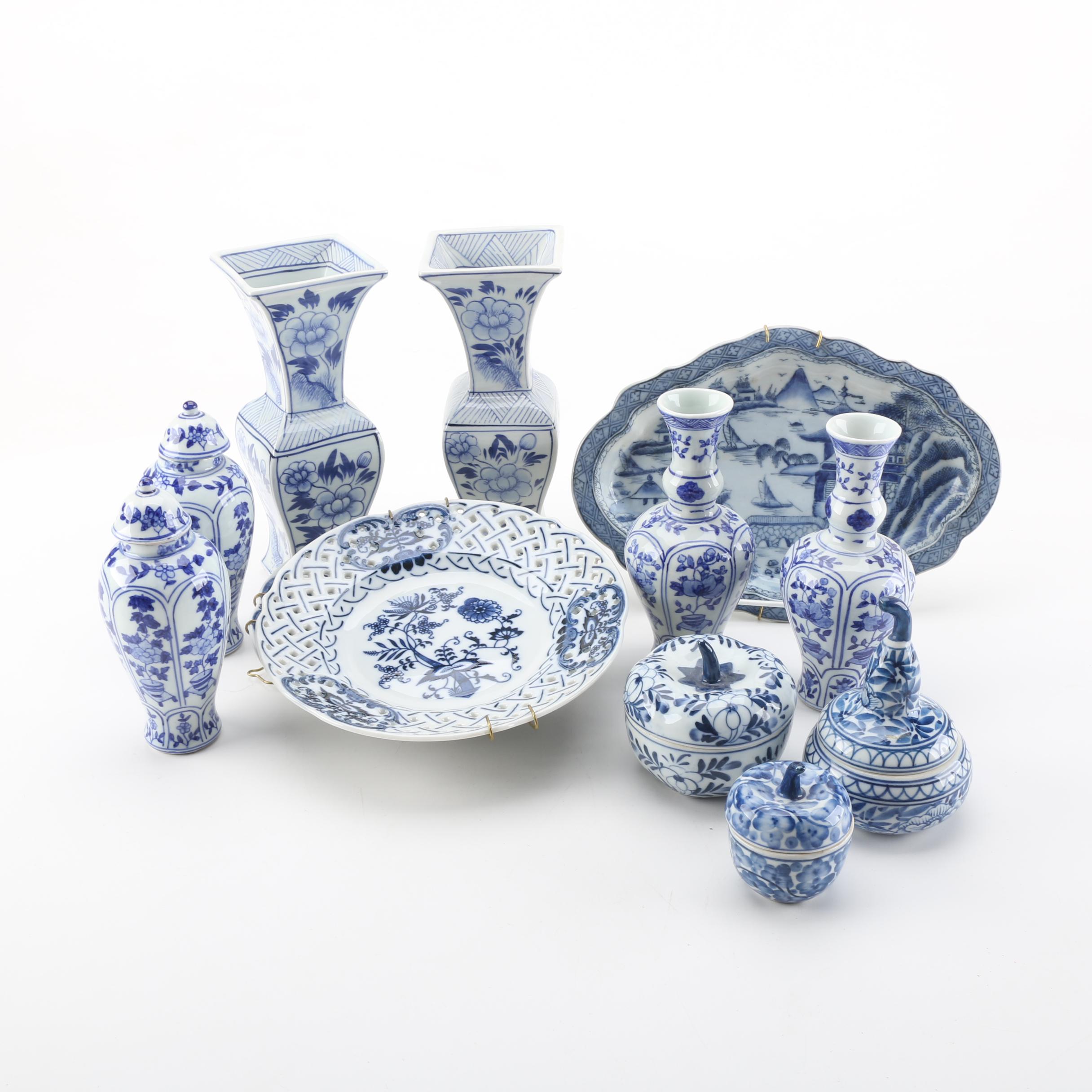 Asian Inspired Blue and White Ceramic Decor