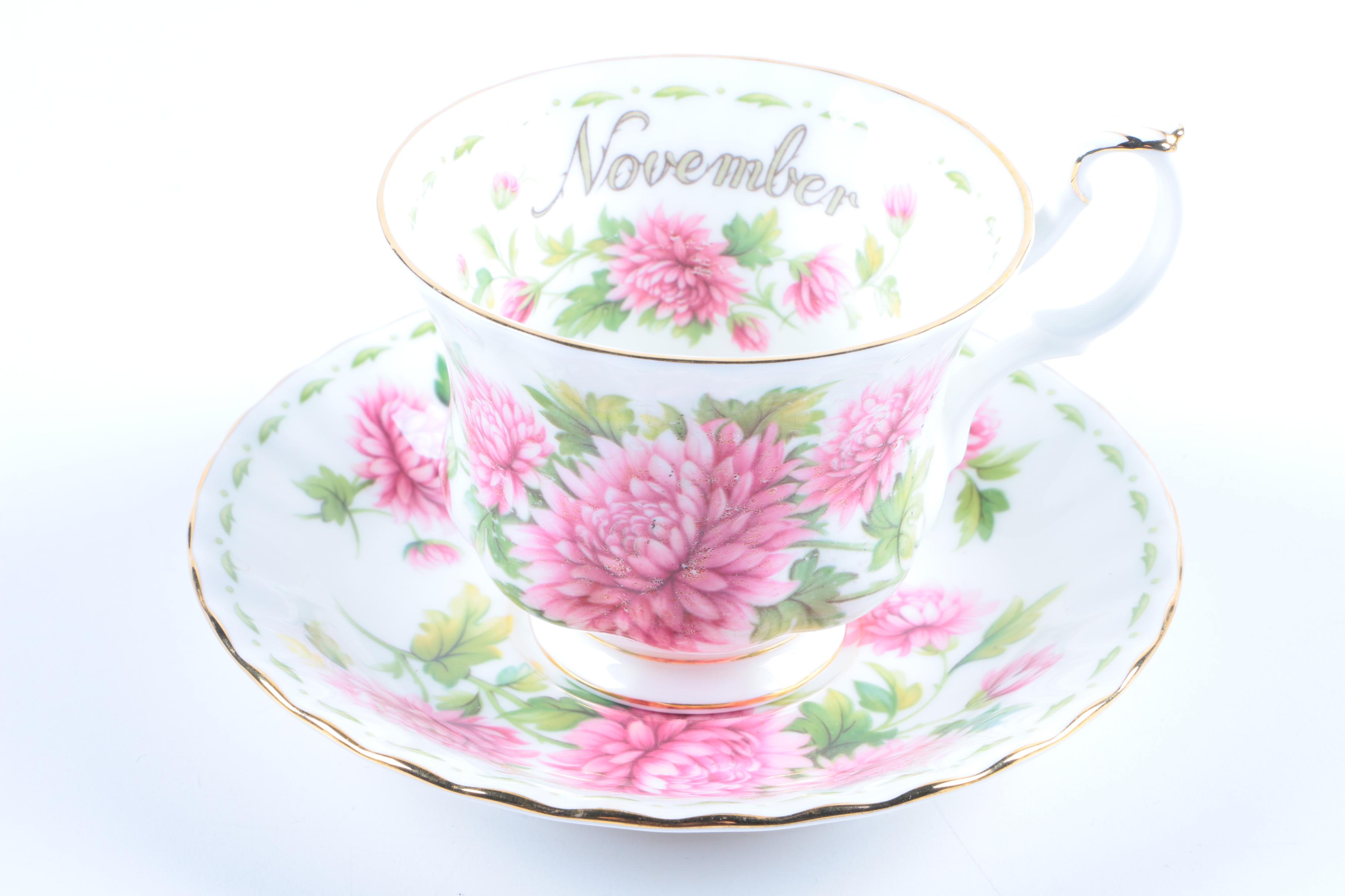 Bone China Teacup and Saucer Collection Including Royal Albert