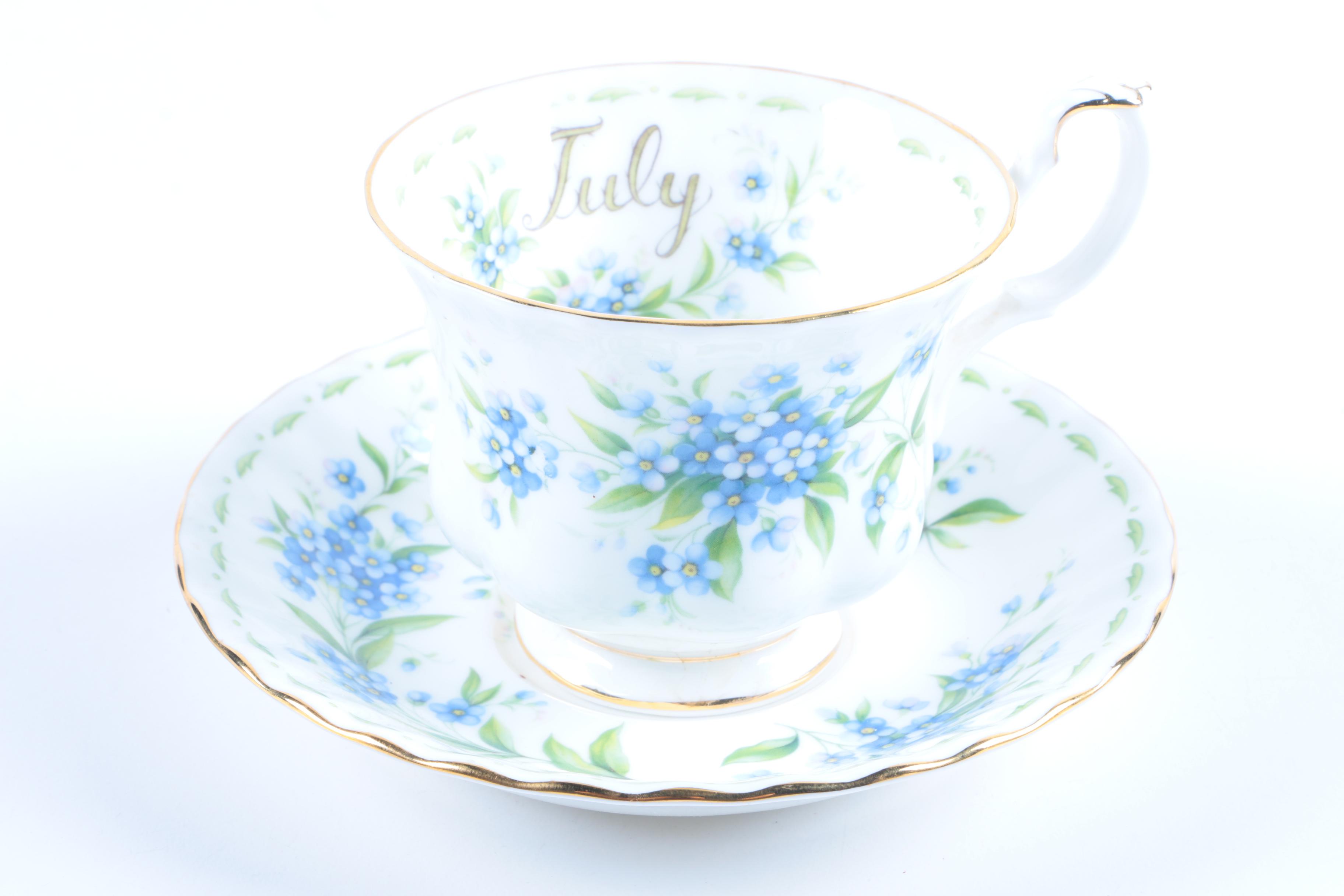 Bone China Teacup and Saucer Collection Including Royal Albert