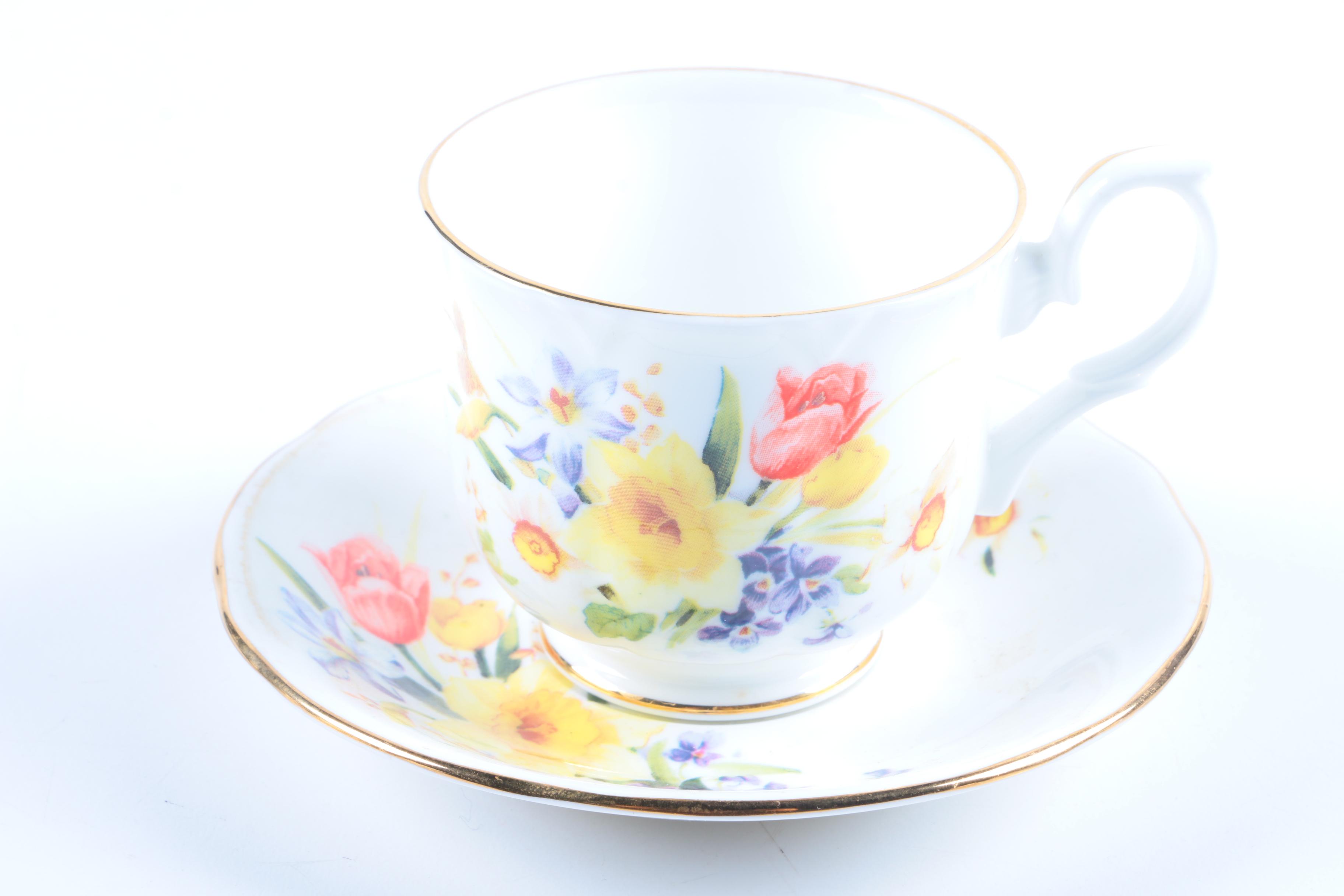 Bone China Teacup and Saucer Collection Including Royal Albert