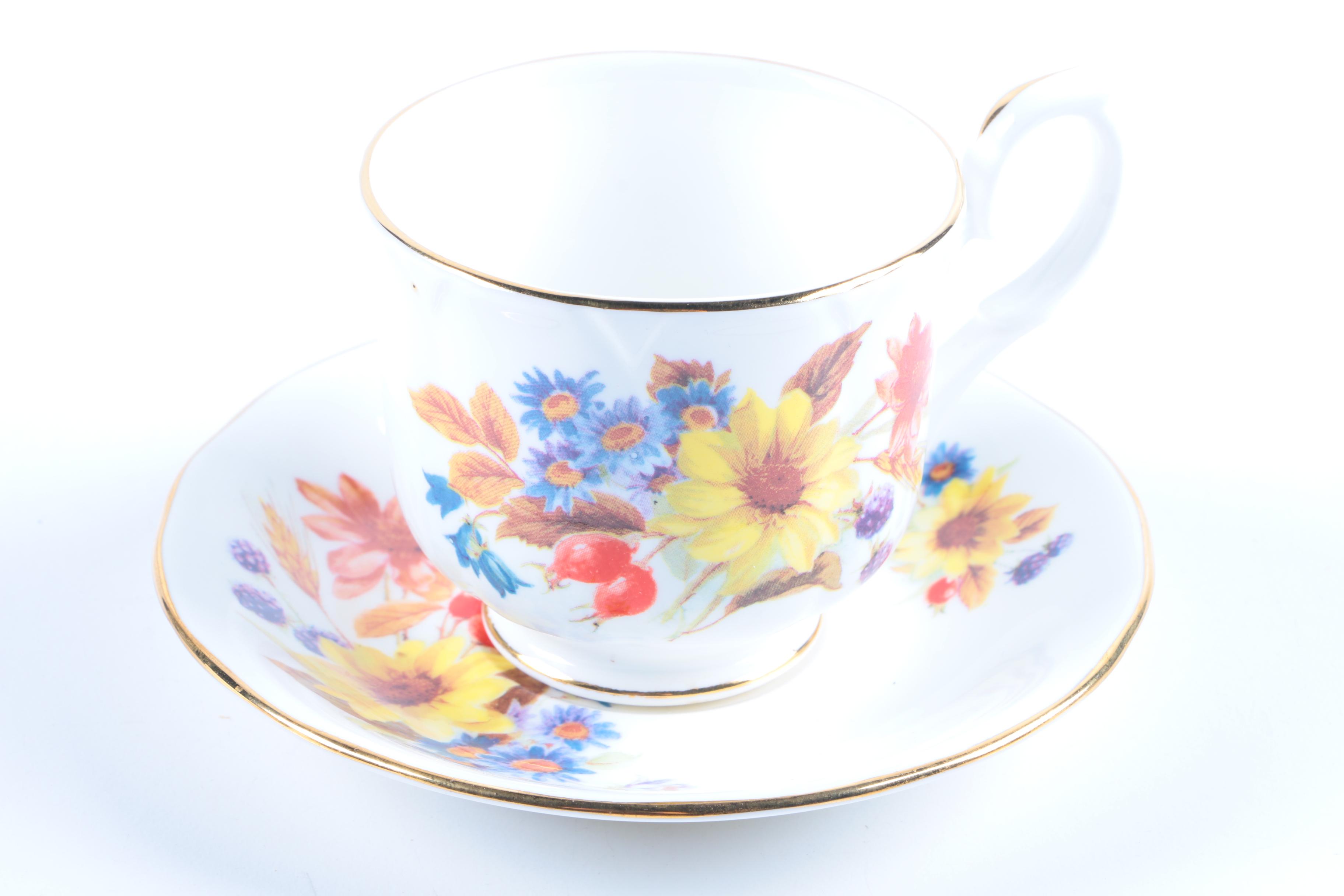 Bone China Teacup and Saucer Collection Including Royal Albert