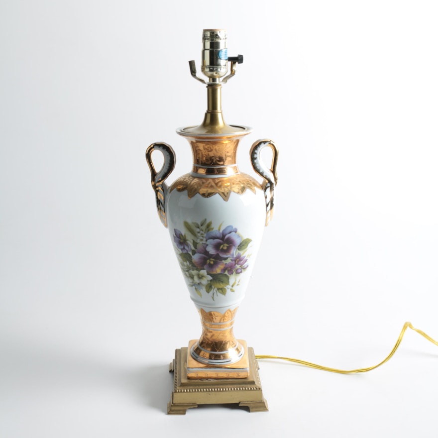 Victorian Style Gilded and Floral Ceramic Table Lamp