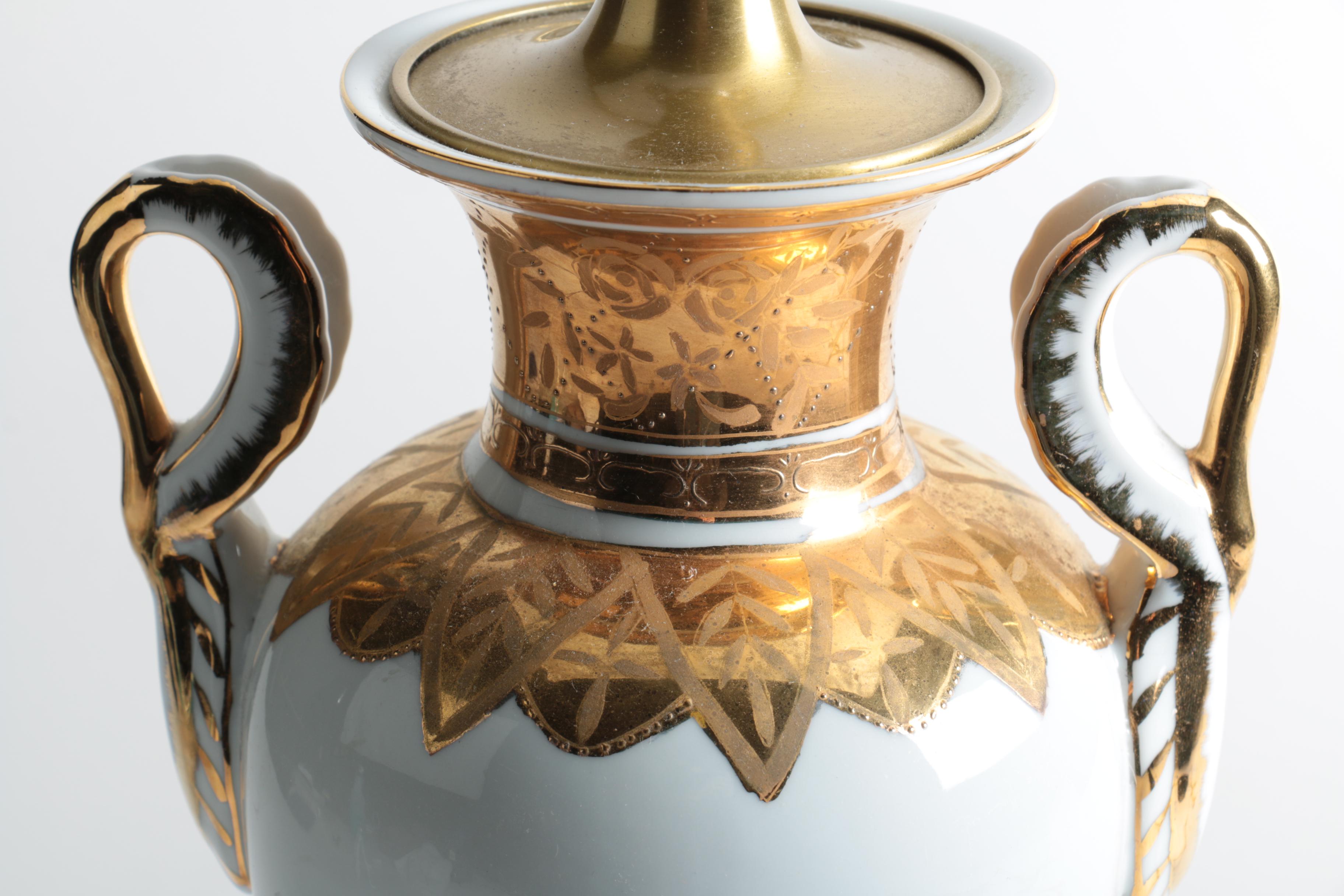 Victorian Style Gilded and Floral Ceramic Table Lamp