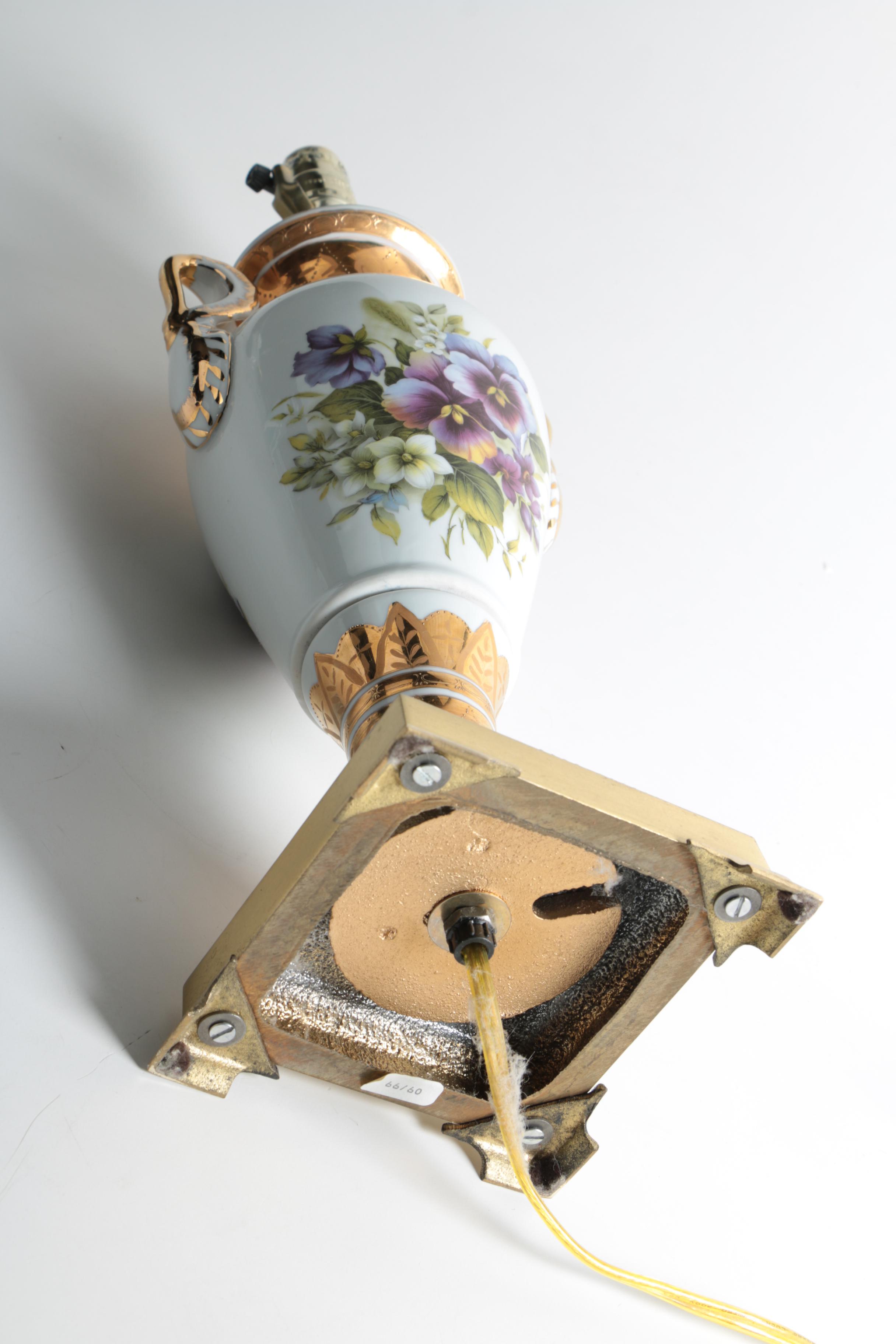 Victorian Style Gilded and Floral Ceramic Table Lamp