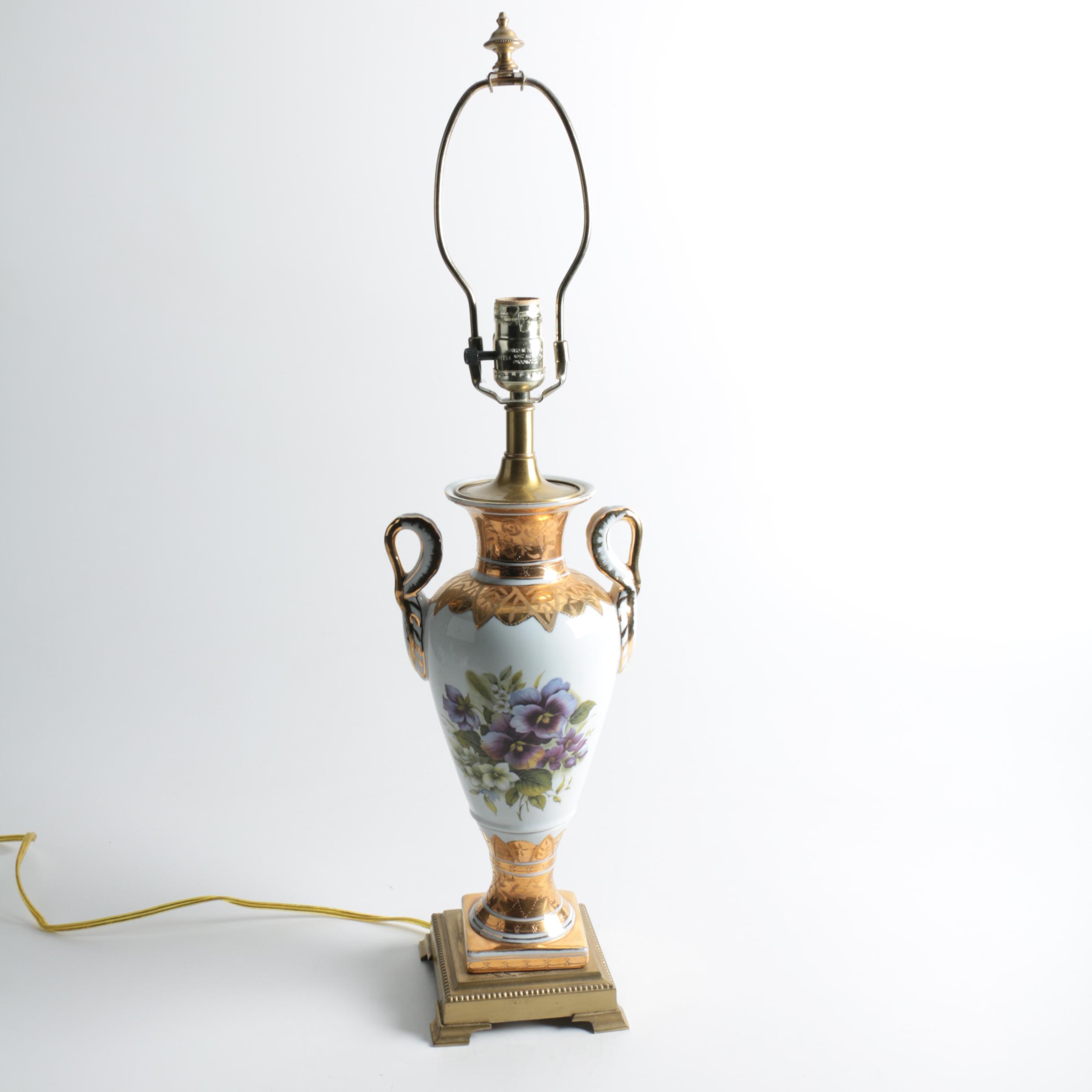 Victorian Style Gilded and Floral Ceramic Table Lamp