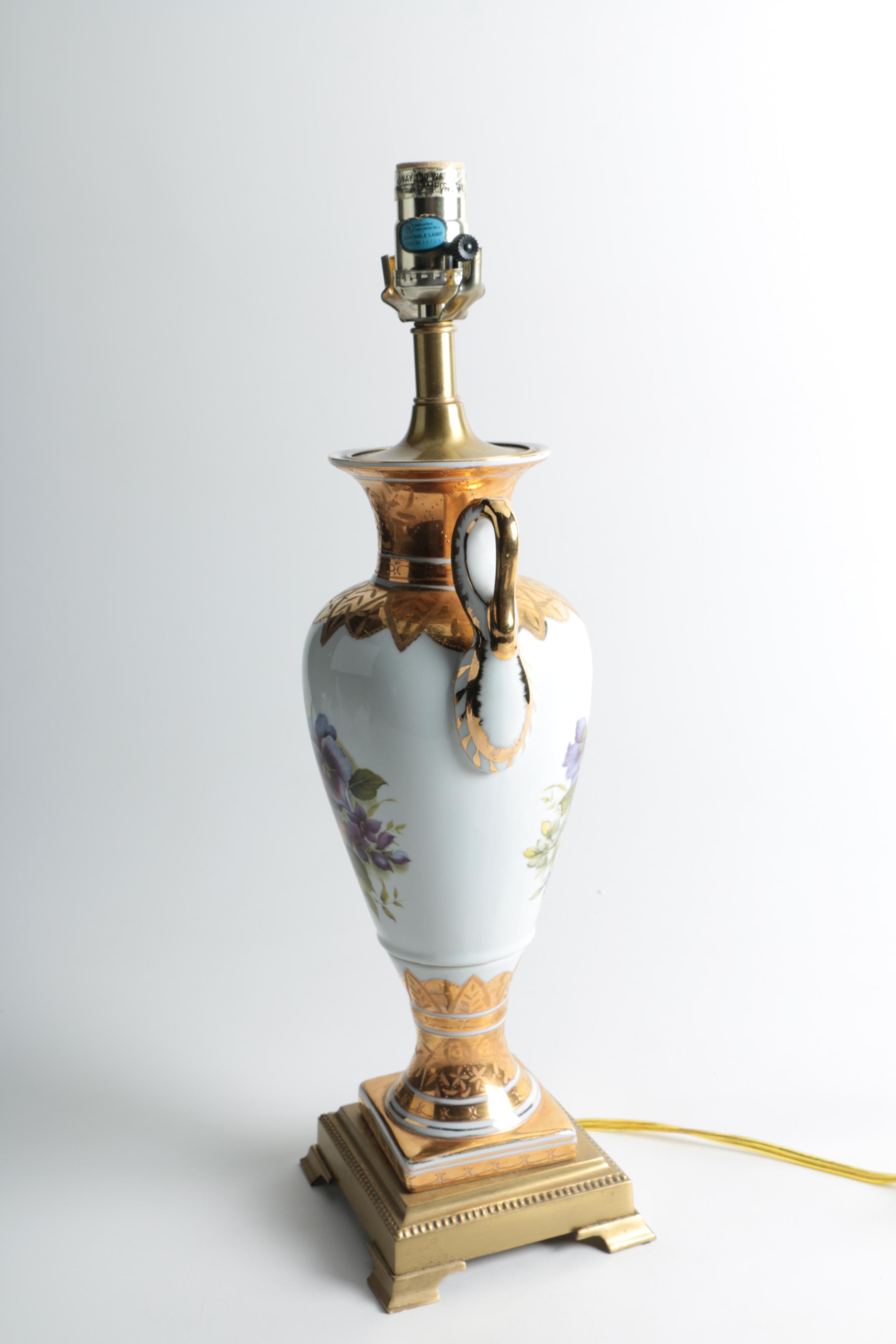 Victorian Style Gilded and Floral Ceramic Table Lamp
