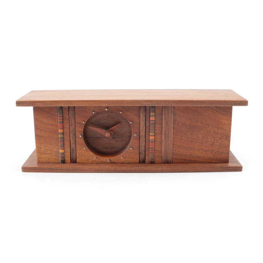 Contemporary Signed Wooden Mantel Clock