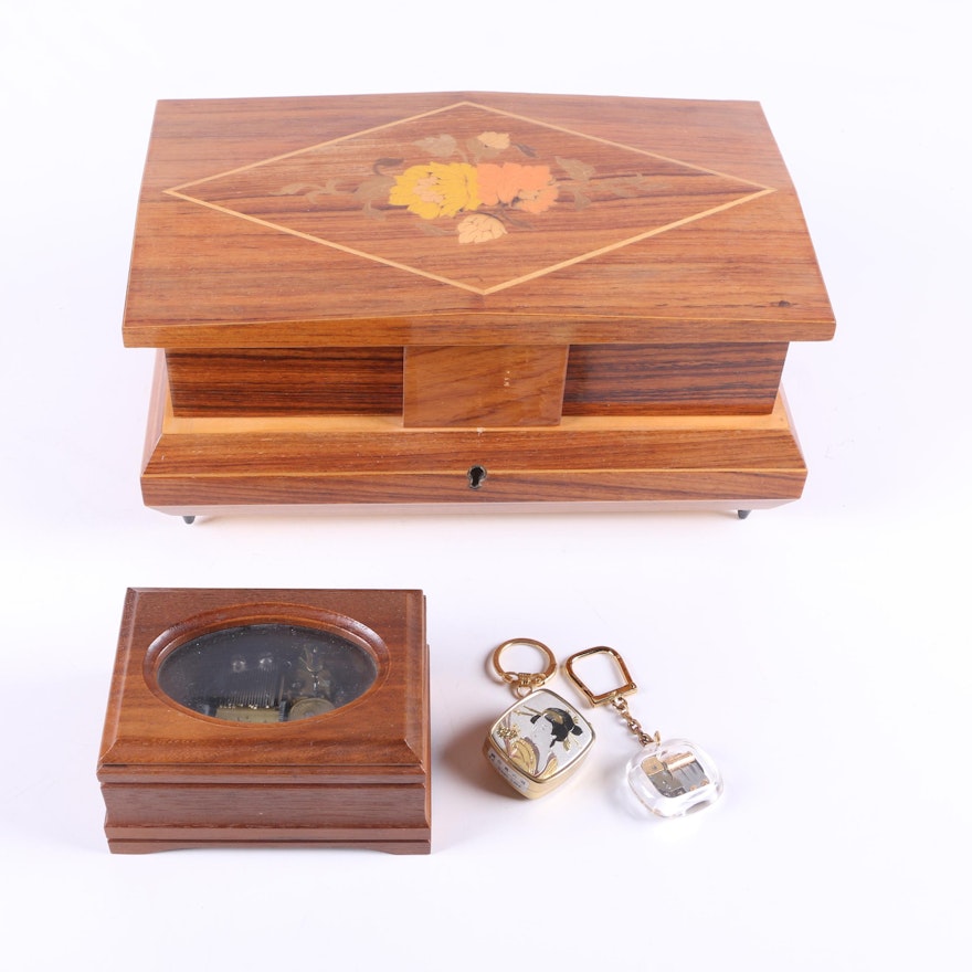 Pair of Reuge Music Boxes and Keychain Music Box
