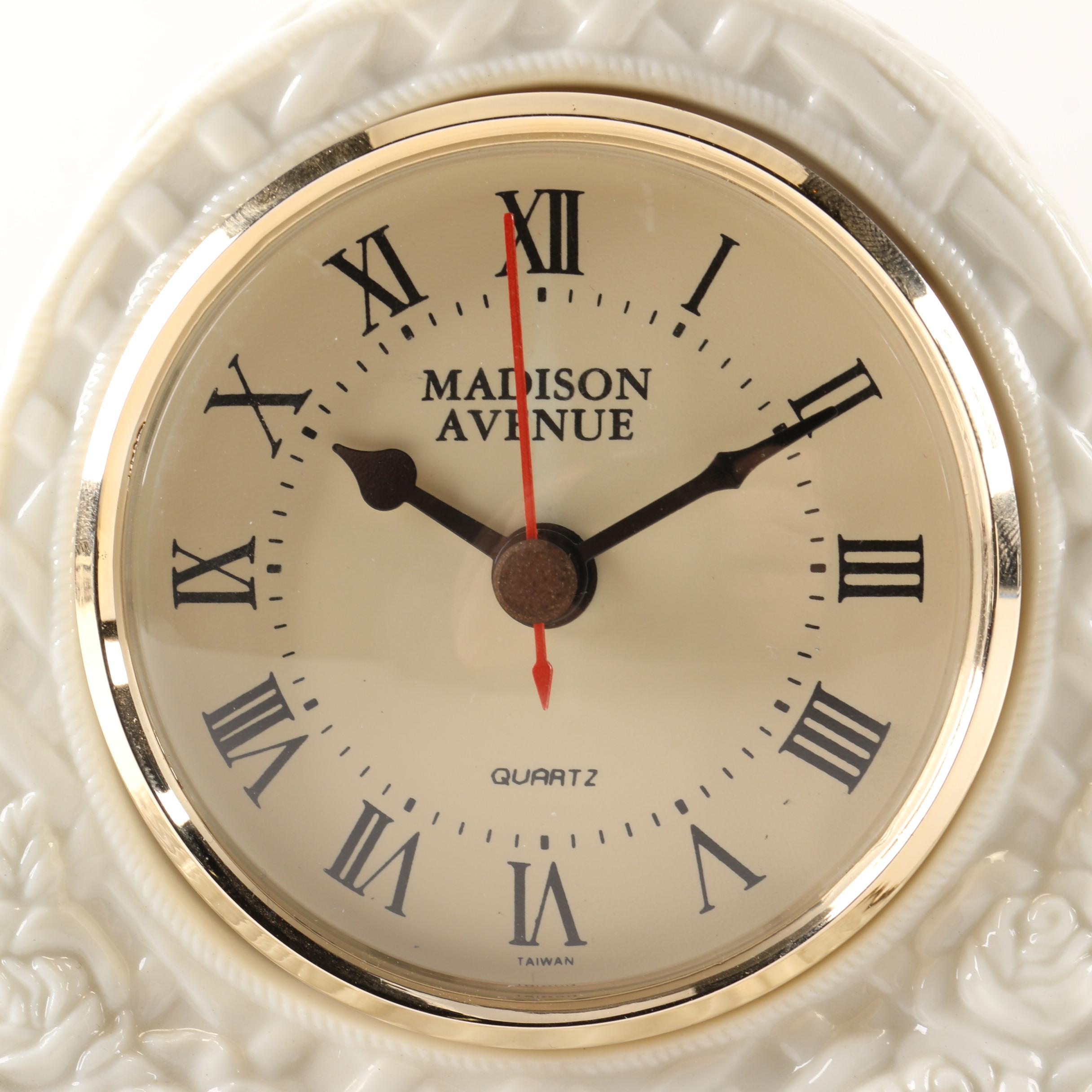 Madison Avenue White Porcelain Tambour Mantel Clock